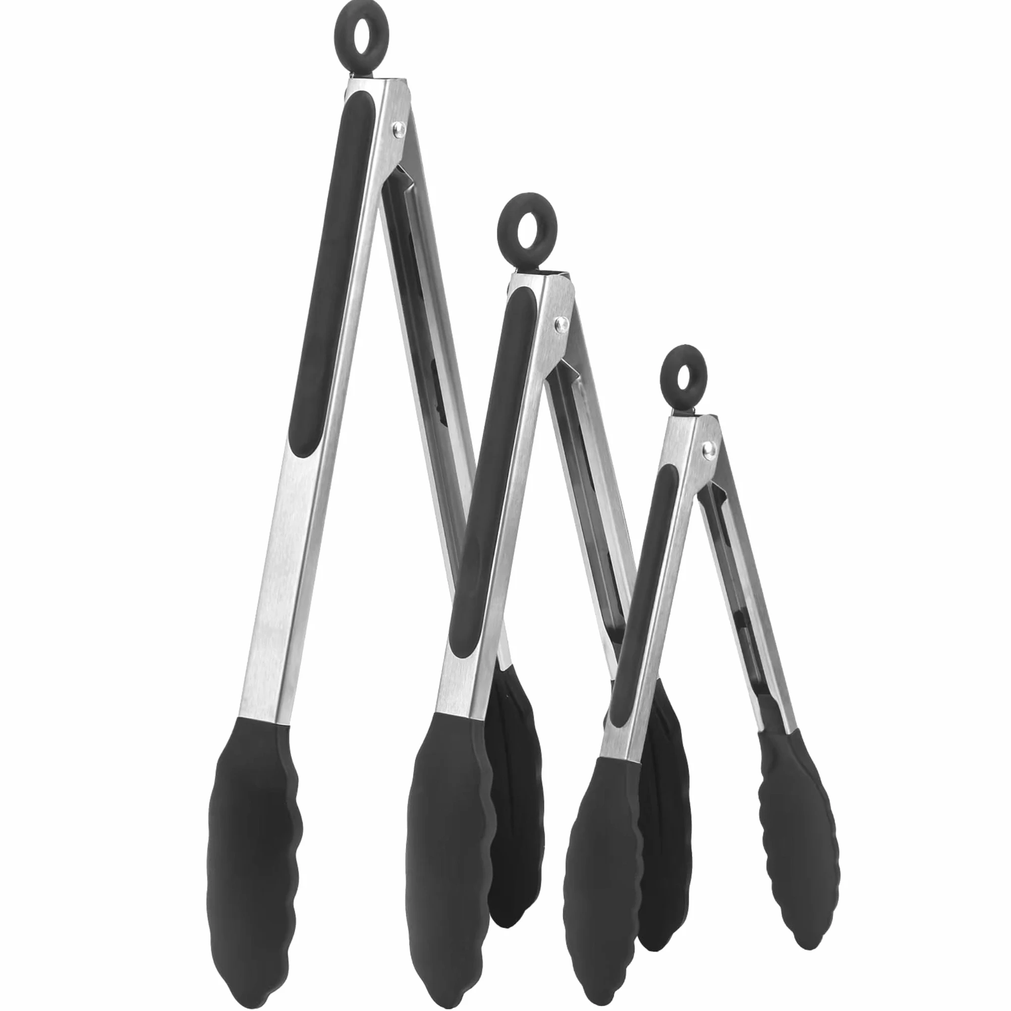 Lot de 4 pinces de cuisine en silicone verrouillables pour buffet, pinces de service en acier inoxydable, 19,2 cm, 30,5 cm et 30,5 cm avec embouts en silicone, spatule en silicone antiadhésive,
