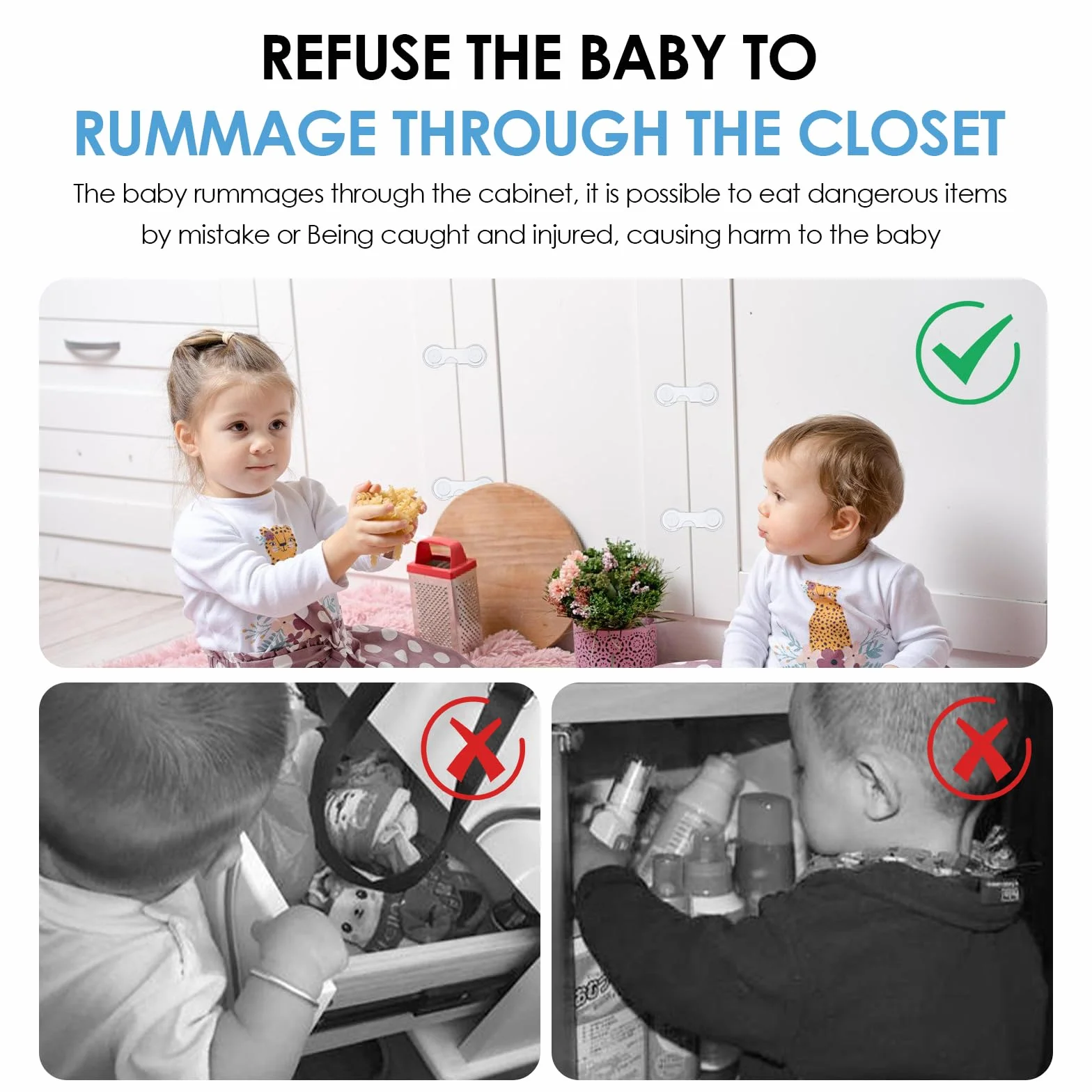 Bloque Porte Bébé 12 Pièces, Sécurité Placard Enfant, Porte Sécurité Bébé pour Meubles, Blanc