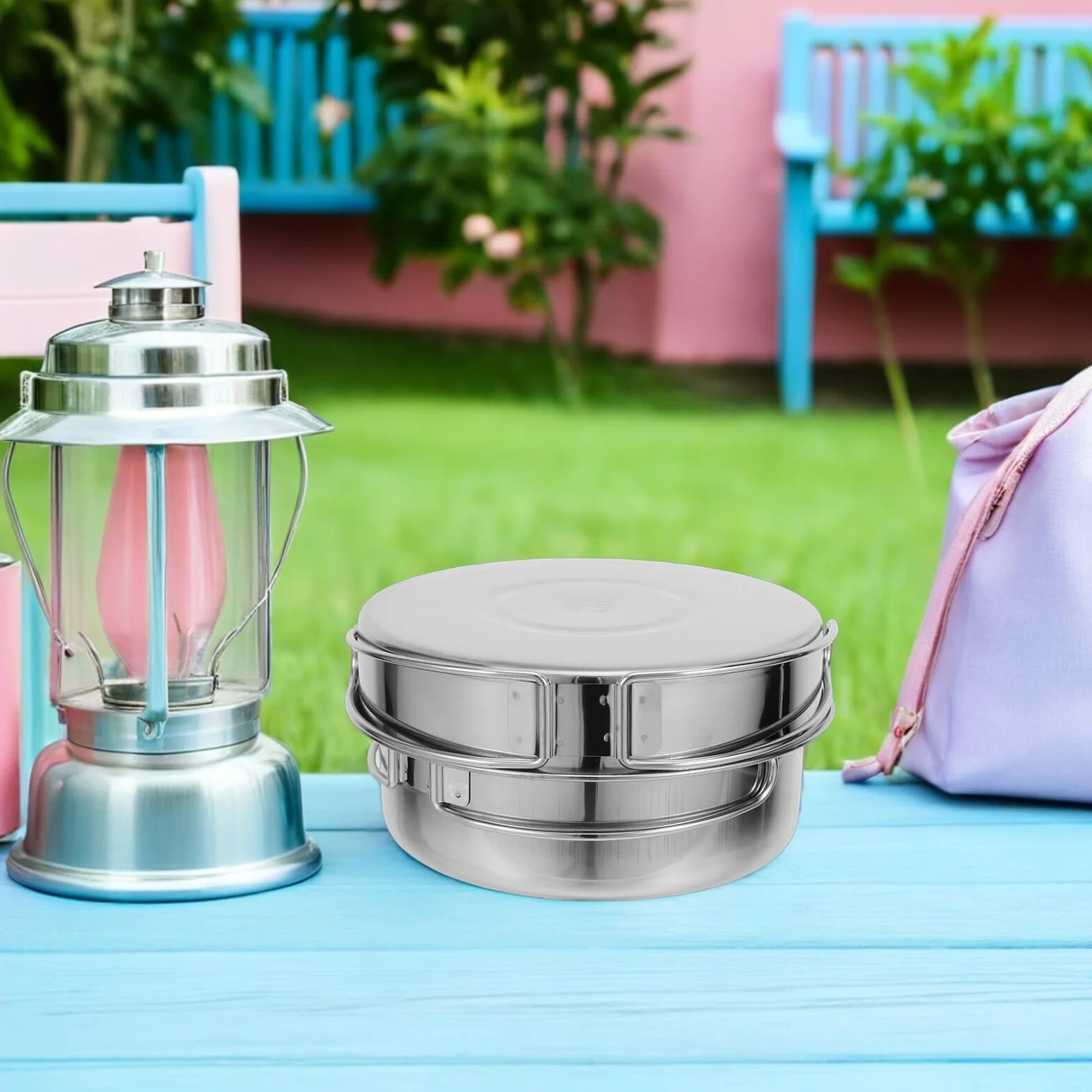 LIFKOME Vaisselle de Camping Pliable Acier Inoxydable Couverts Légers pour Pique- Randonnée et Activités de Plein Air