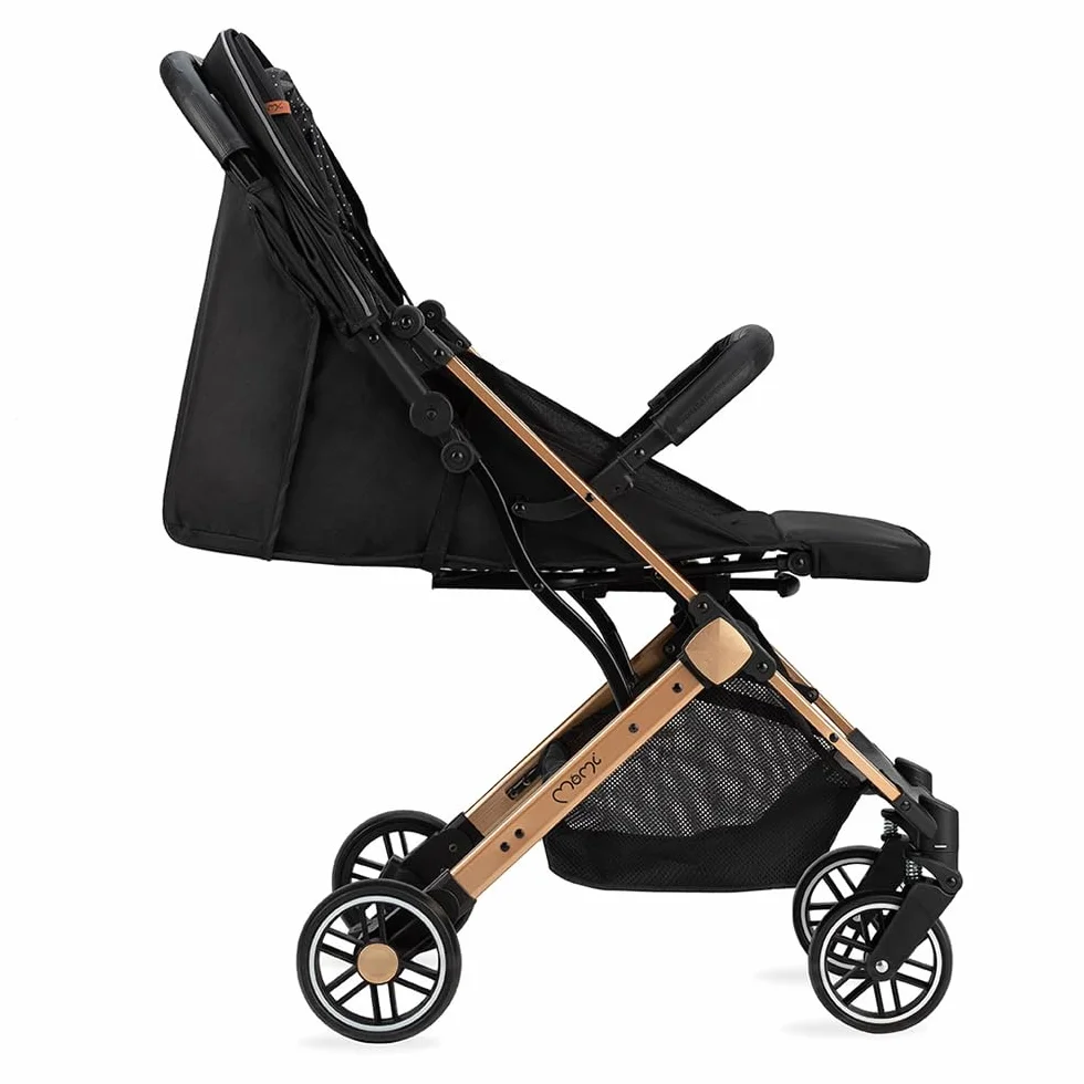 MoMi ESTELLE Poussette compacte légère pliable 6 mois 15 kg dossier inclinable repose-pieds réglable roues amorties grand panier harnais 5 points
