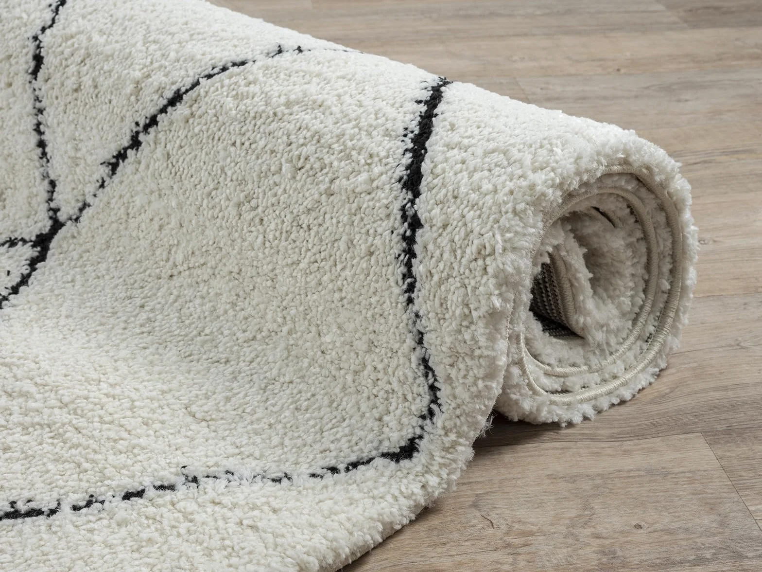 Bahar Shaggy Tapis de Salon à Poils Longs 160 x 230 cm Crème/Noir