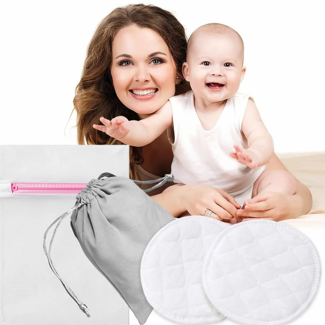 Coussinets d'allaitement en Fibres de Bambou Organique Lavables Réutilisables Hypoallergéniques Super Absorbants 10pcs avec Sac à linge et Sac de rangement