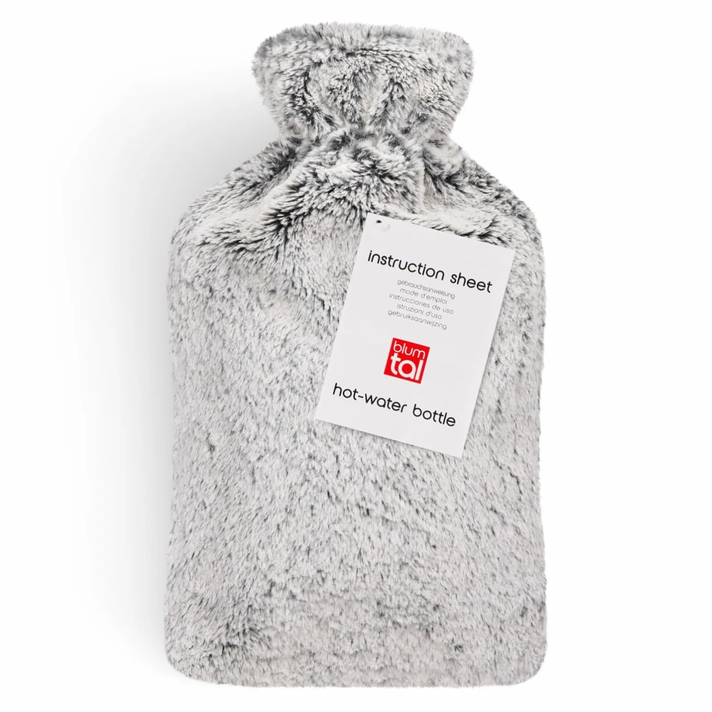 Blumtal Bouillotte Eau Chaude Premium avec Housse en Peluche Douce – Caoutchouc Naturel, Gris