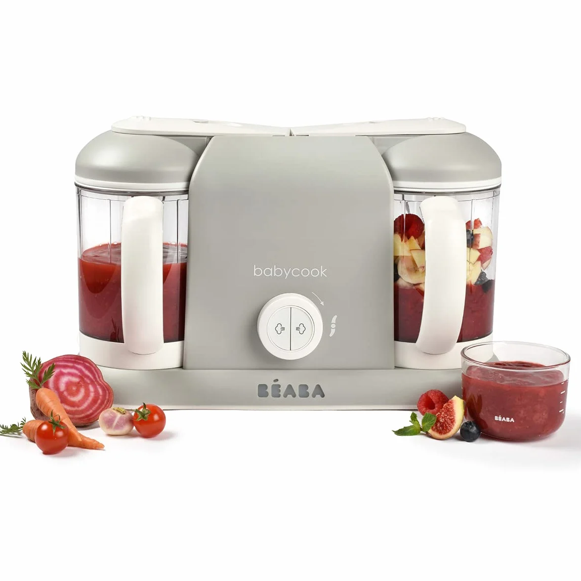 Béaba Babycook Duo Baby Food Maker 4 in 1 Food Processor Blender Cooker Soft Steamer 2 x 1100ml Grey