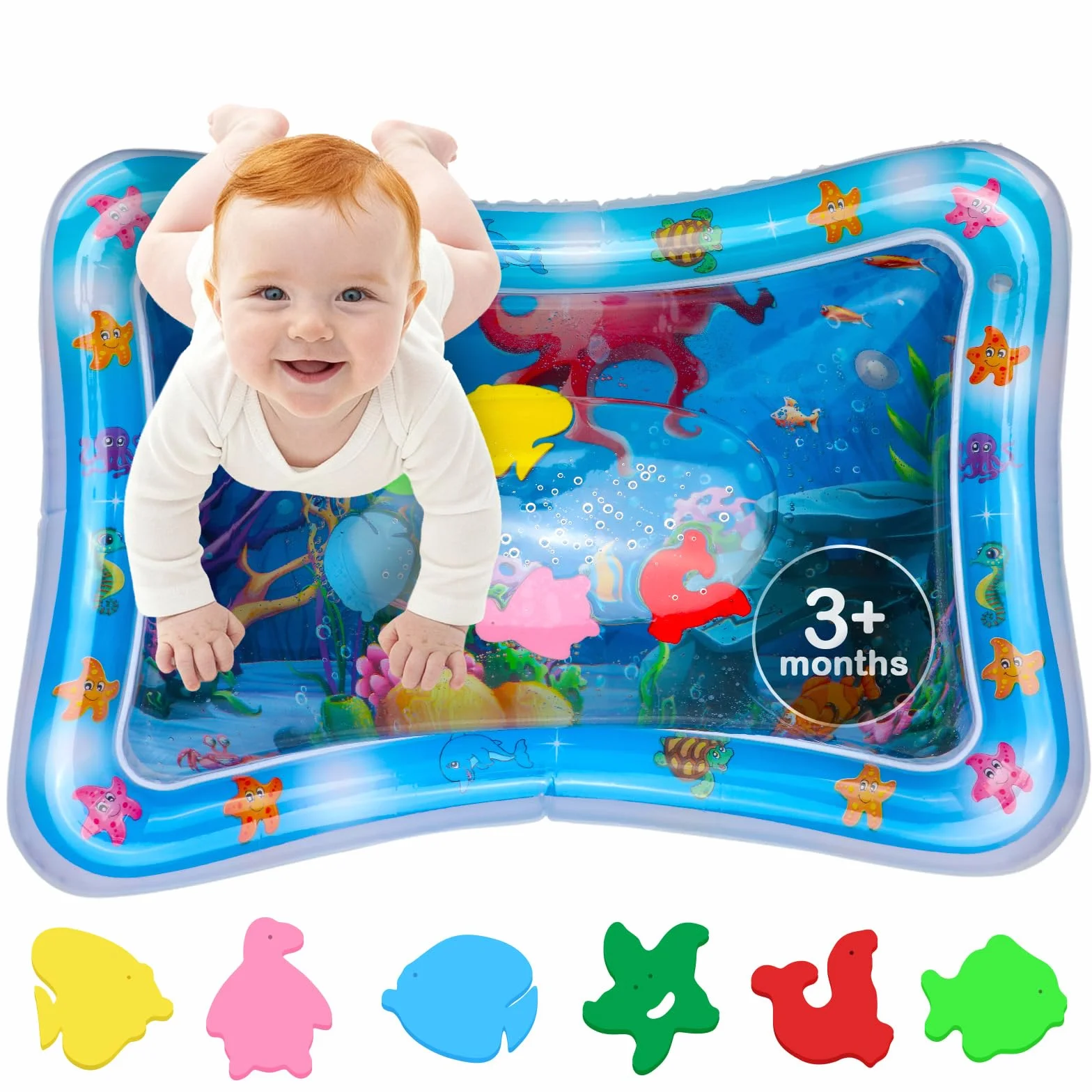Tapis d'Éveil et de Jeux Sensoriel Bébé Gonflable - Jouet d'Eau Bébé Sans BPA - Bleu