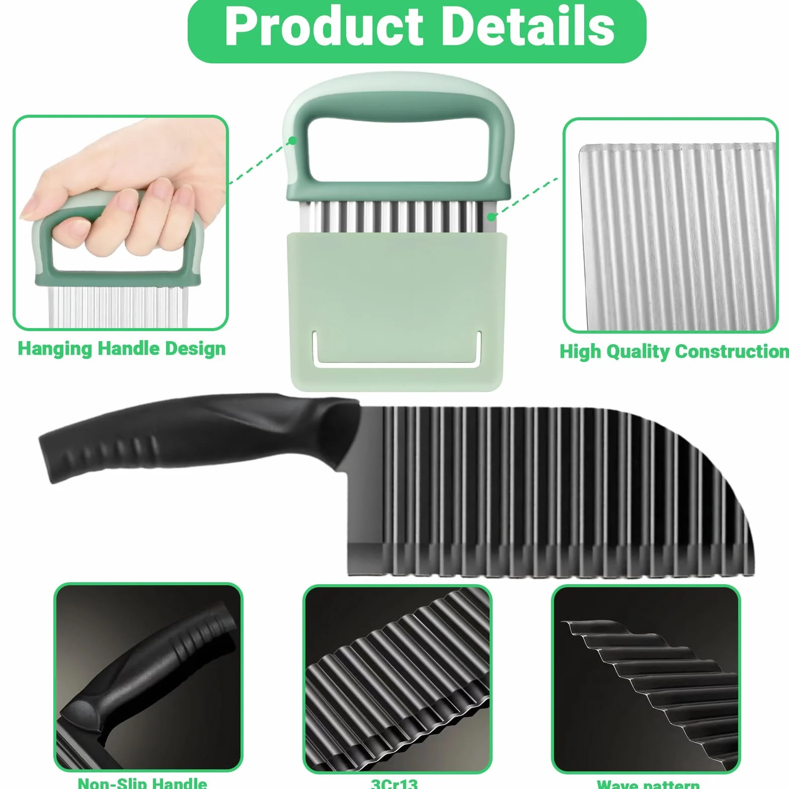 Couteau Ondulé et Crinkle Cutter en Acier Inoxydable, Coupe-Légumes Ondulé, pour Pommes de Terre, Carottes, Fruits et Salades
