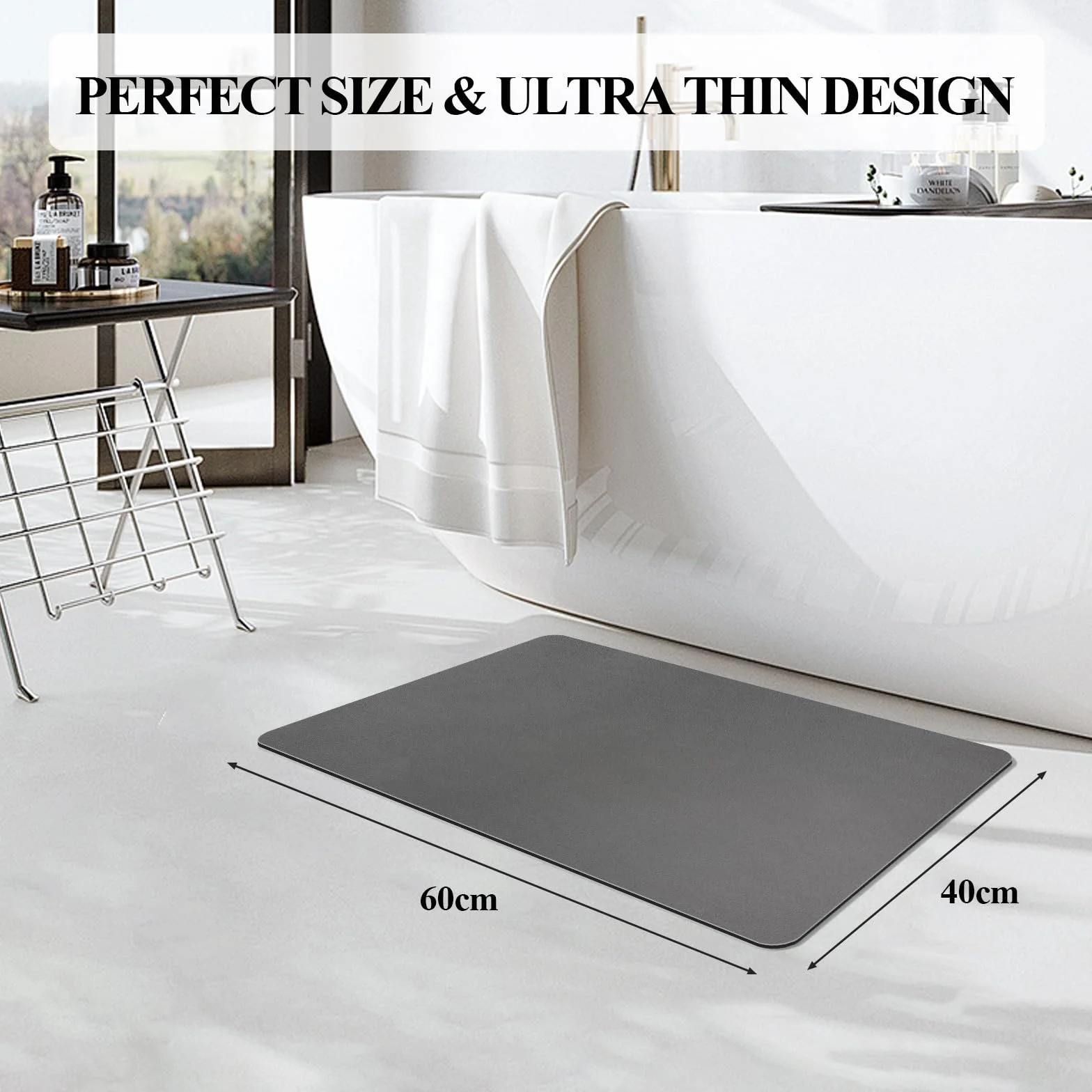 Tapis de Bain Antidérapant en Diatomite Super Absorbant 40x60cm Gris Foncé