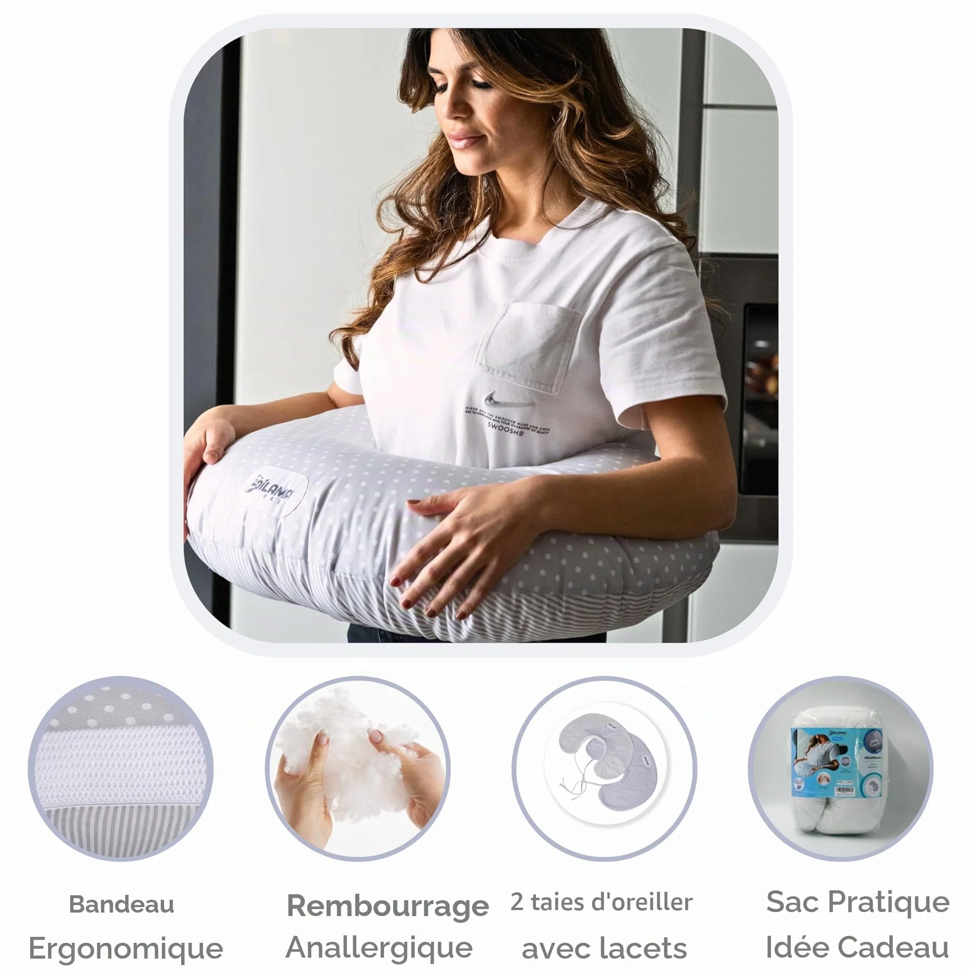Coussin Allaitement Dilamababy 100% Coton Oeko-Tex Déhoussable Lavable