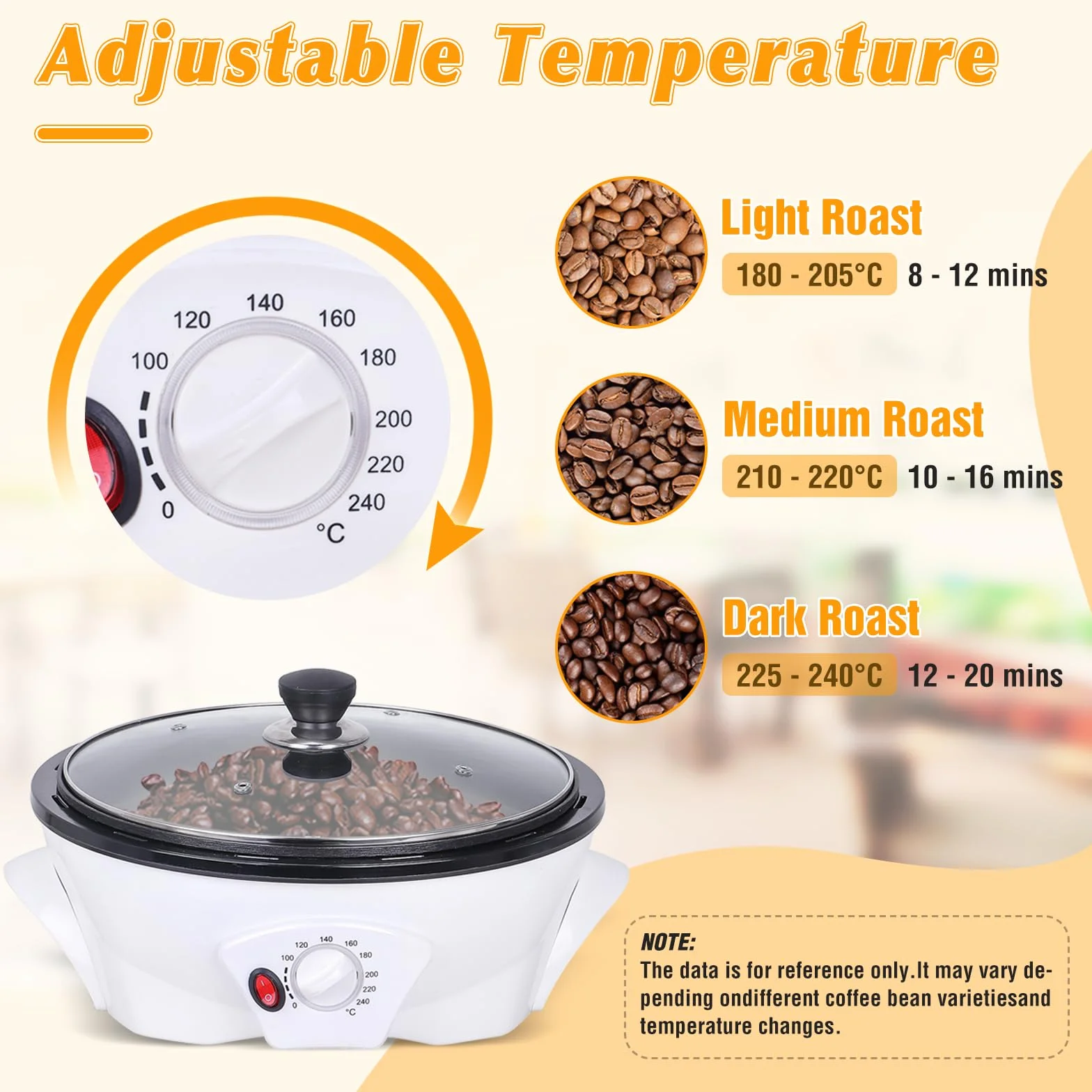Torréfacteur de Café 500g 0-240℃ avec Minuterie 1200W