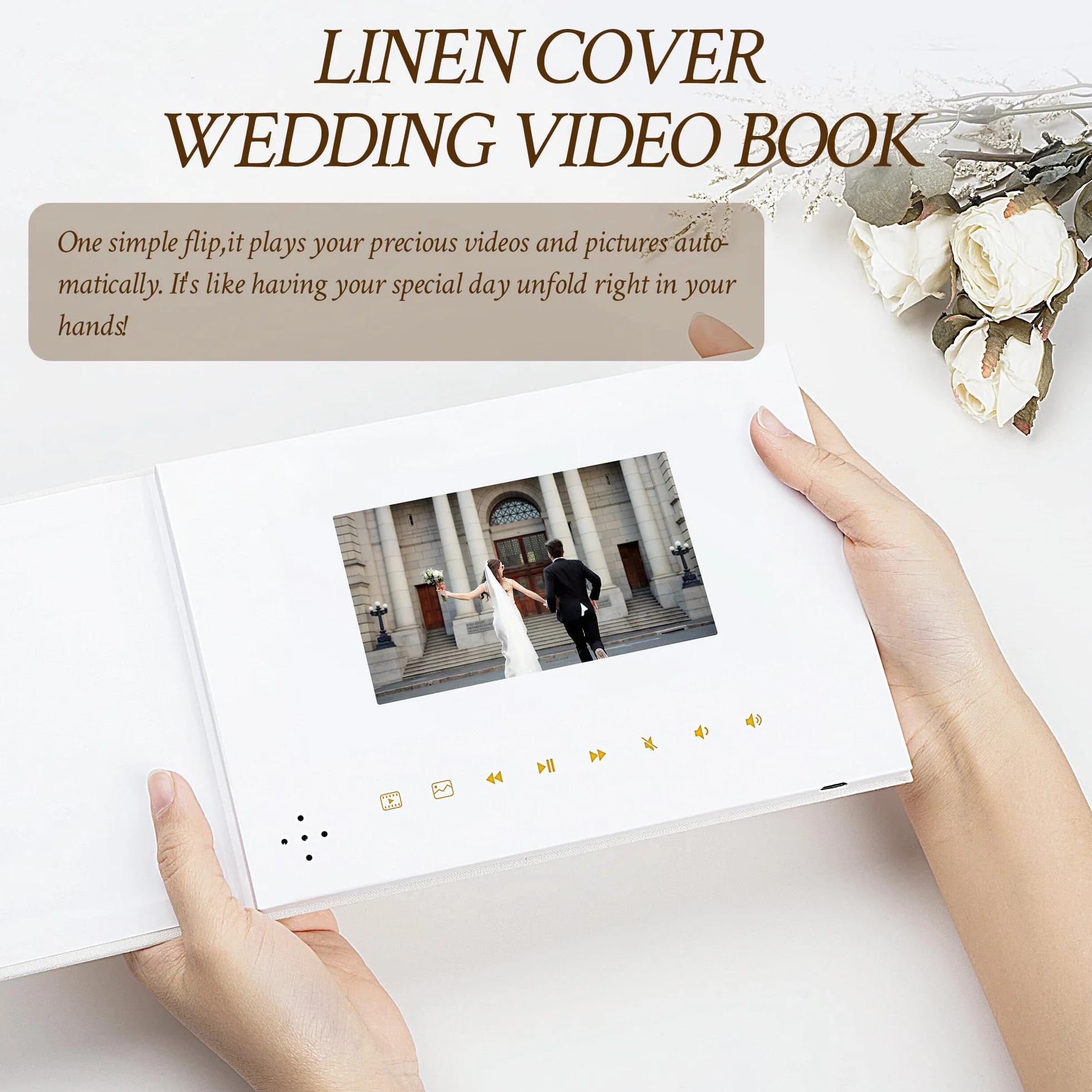 Livre photo et vidéo en lin de luxe, écran IPS 5", mémoire 4 Go, batterie rechargeable, stockage vidéo HD 3h