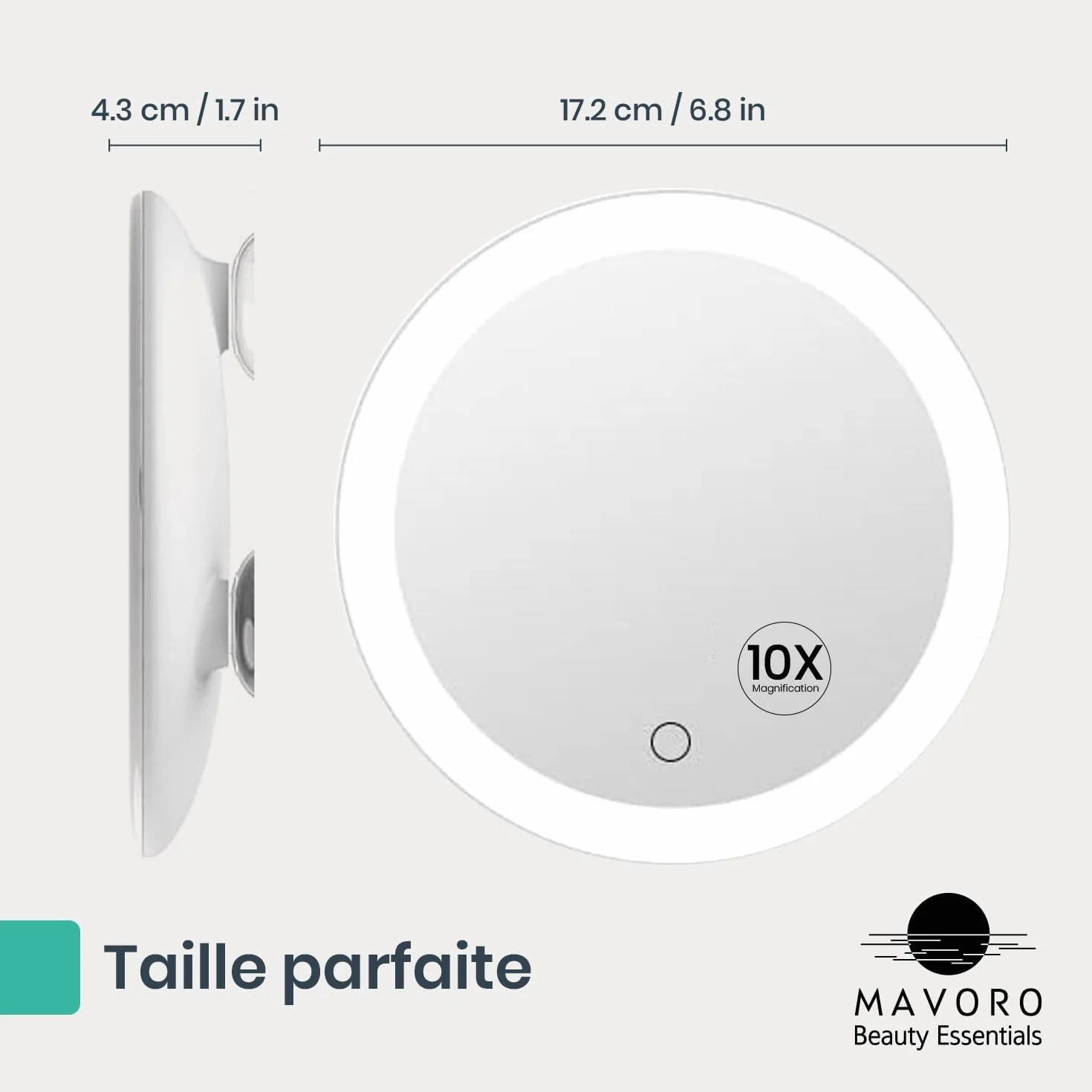 Mavoro Miroir Grossissant LED 17 cm 3 Ventouses