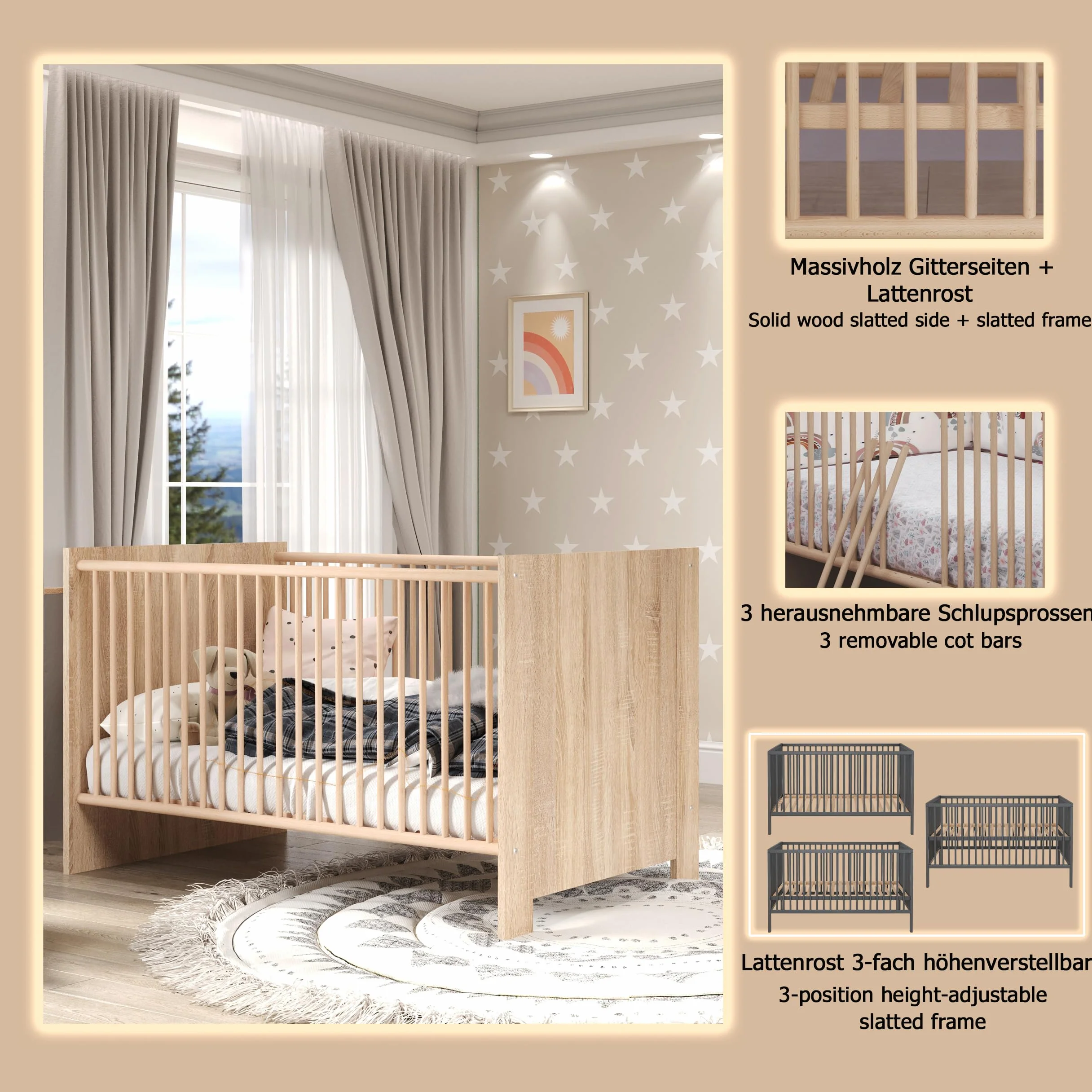 Trendteam Smart Living Olivia Mobilier de Chambre de bébé combiné 2 pièces Chêne Clair