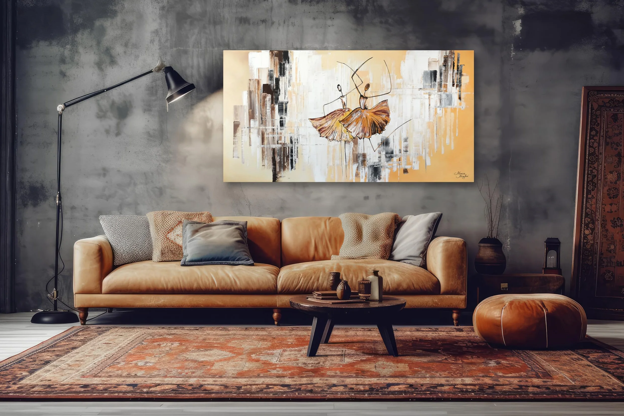 Monica Mirafiori Tableau Peint à la Main 120x60 cm Toile sur Cadre en Bois