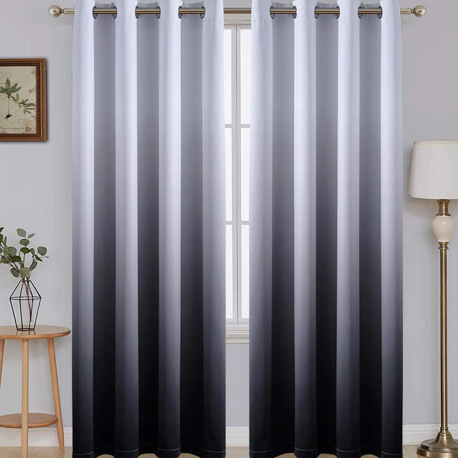 2 Panneaux de Rideaux occultants ombrés à Isolation Thermique avec œillets pour Salon, Chambre à Coucher (Noir, 132 x 243 cm (l x L)