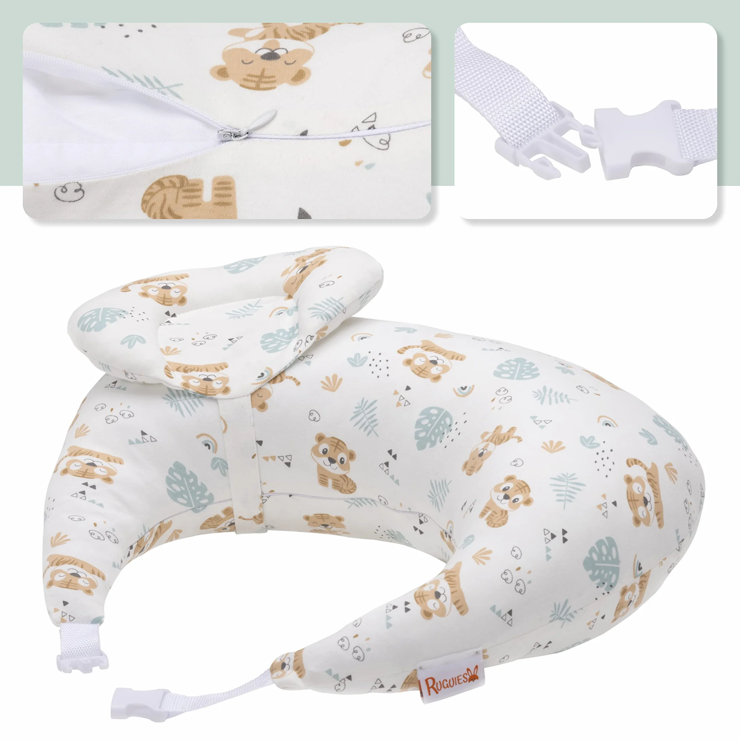 Coussin d'allaitement Ergonomique Anti-Reflux 45° avec Ceinture Ajustable et Housse 100% Coton Lavable