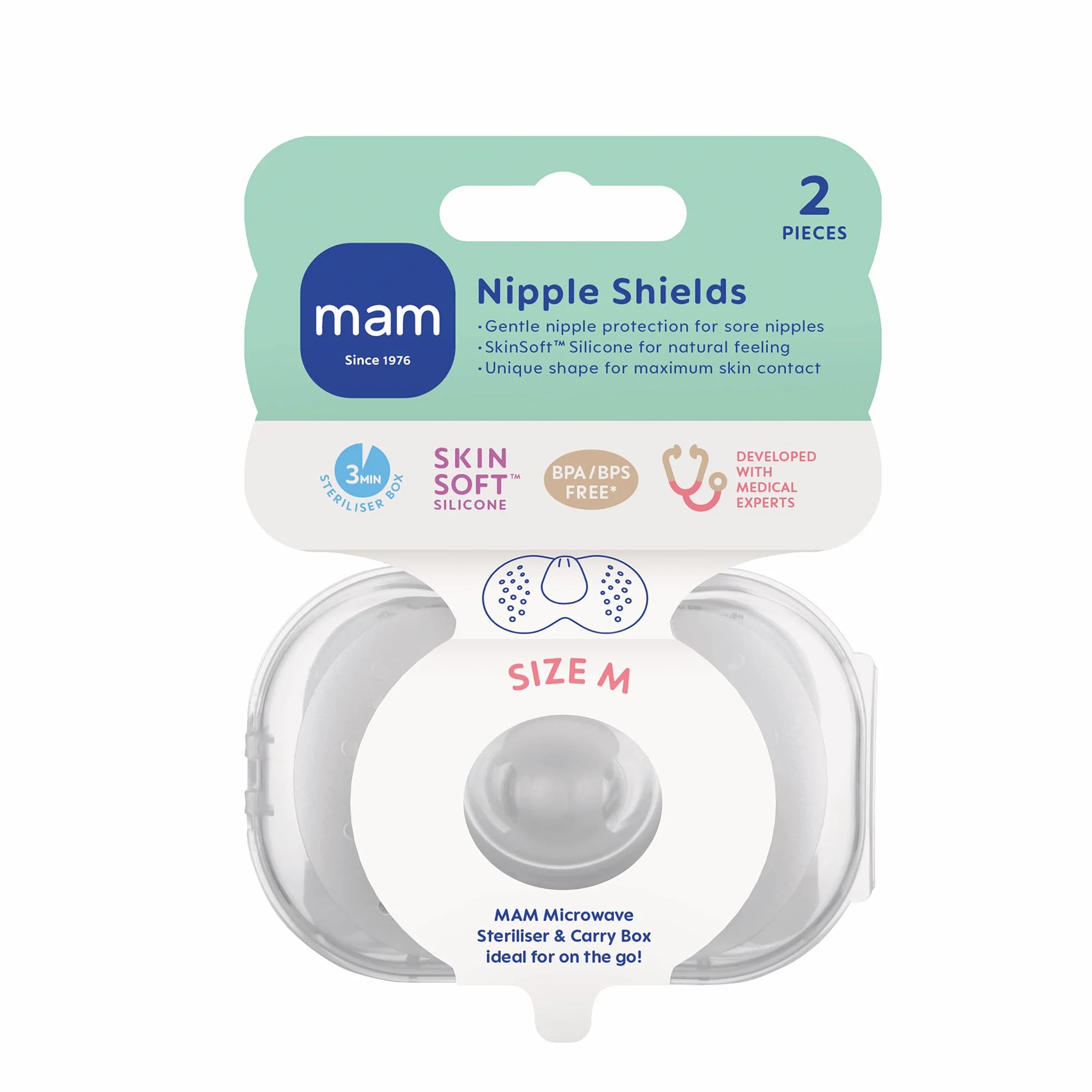 MAM Lot de 2 protège-tétons Silicone SkinSoft Taille M pour bébé