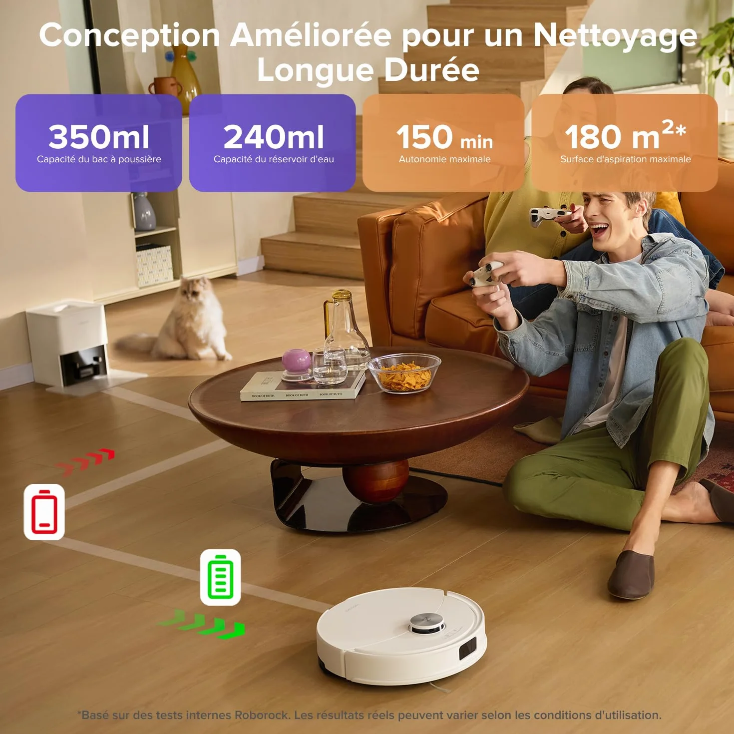 Roborock Q10 S5+ Aspirateur Robot Laveur 10000 Pa Vidage Automatique Double Anti-emmêlement Système VibraRise 2.0