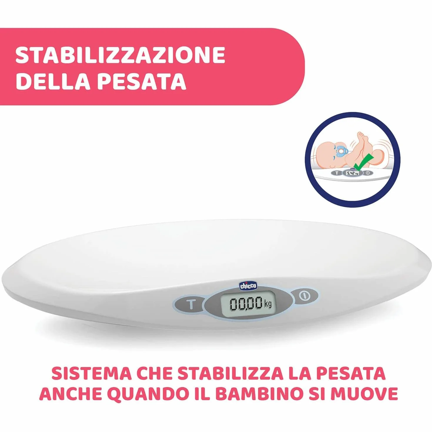Chicco Balance Bébé Électronique avec Affichage LCD 20kg, Fonction Tare - Blanc