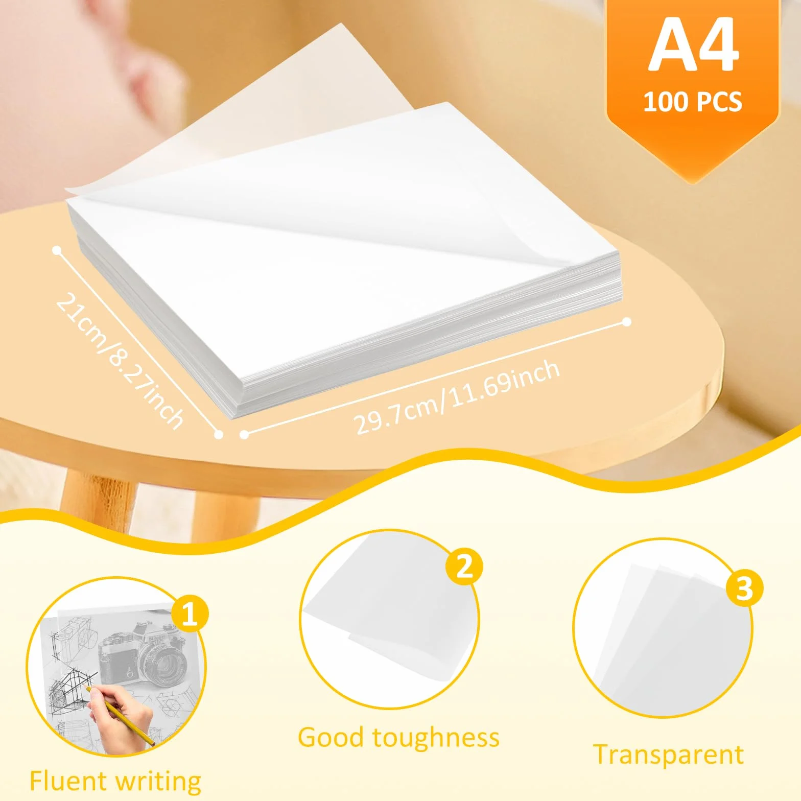 Papier Calque A4 55g/m² 100 Feuilles Transparent 210x297mm pour Patron Couture Dessin