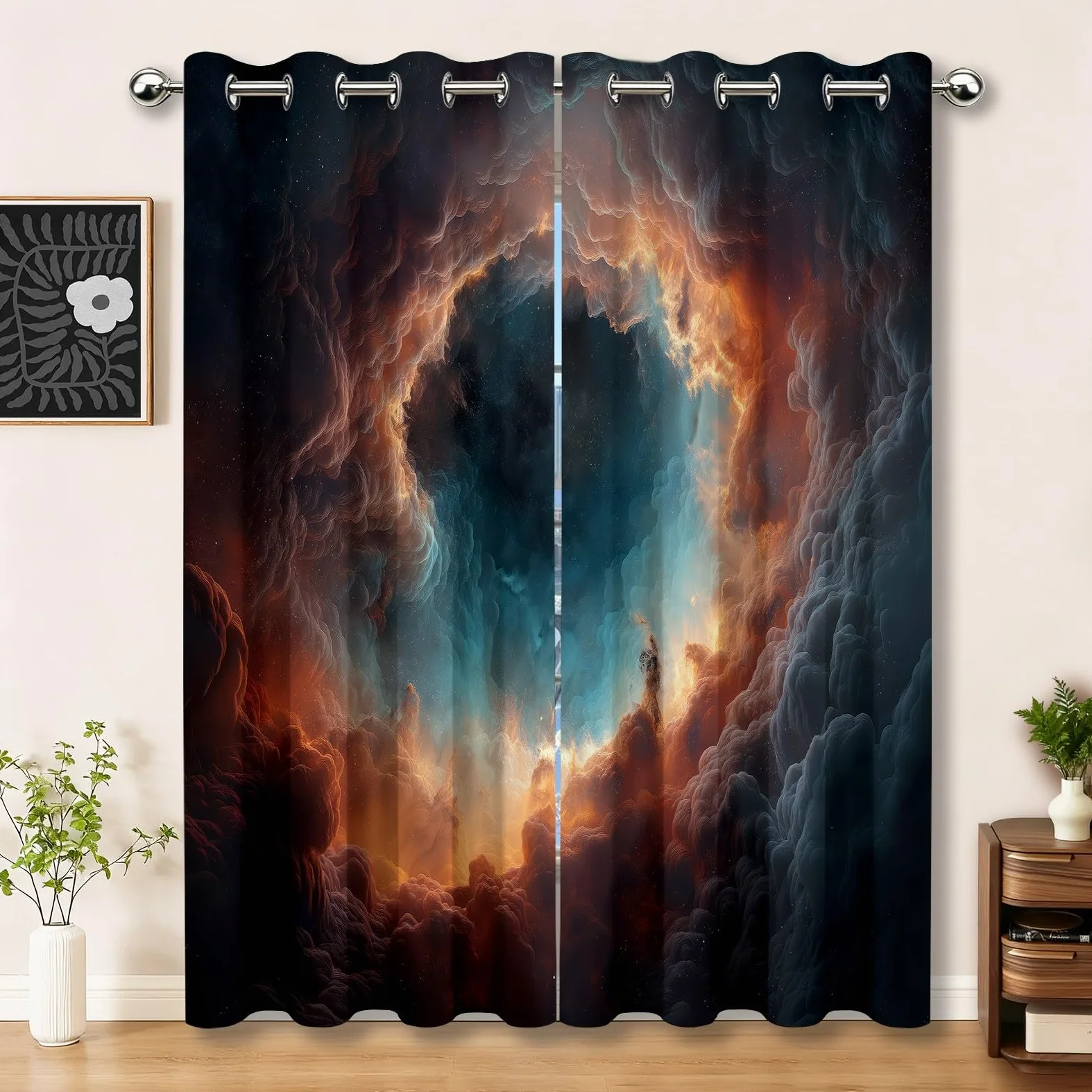 Rideau Occultant 85L x 200H cm, Rideaux Thermiques Bleu Univers Fantastique Nébuleuse Nuages avec Oeillets, Rideaux Isolants Anti-Froid pour Salon et Chambre Fenetre Moderne Décoration, Lot de 2