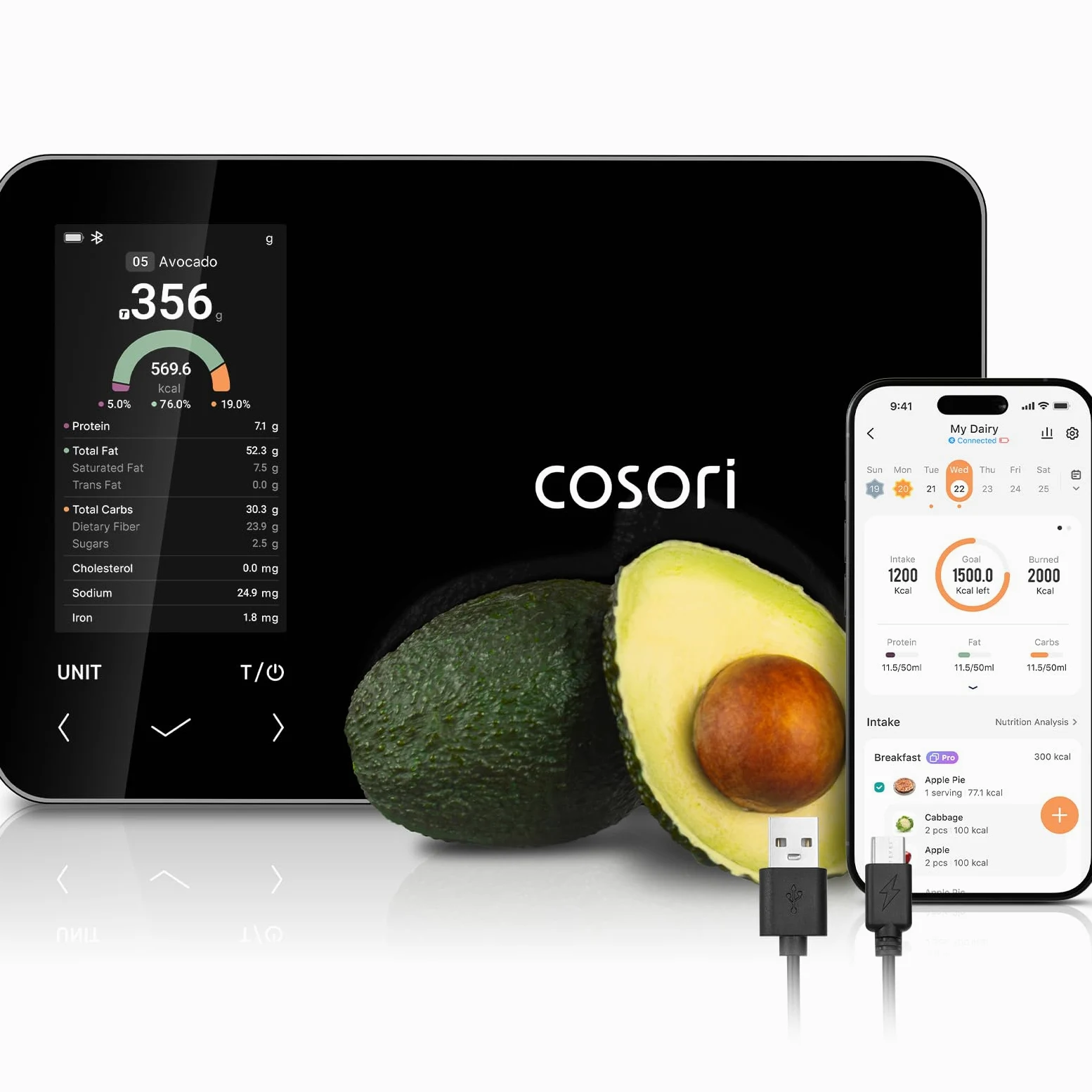 COSORI Balance de cuisine intelligente Nutrilens, balance de comptage des calories de qualité supérieure, scan IA via application gratuite, suivi de 19 nutriments, informations nutritionnelles à