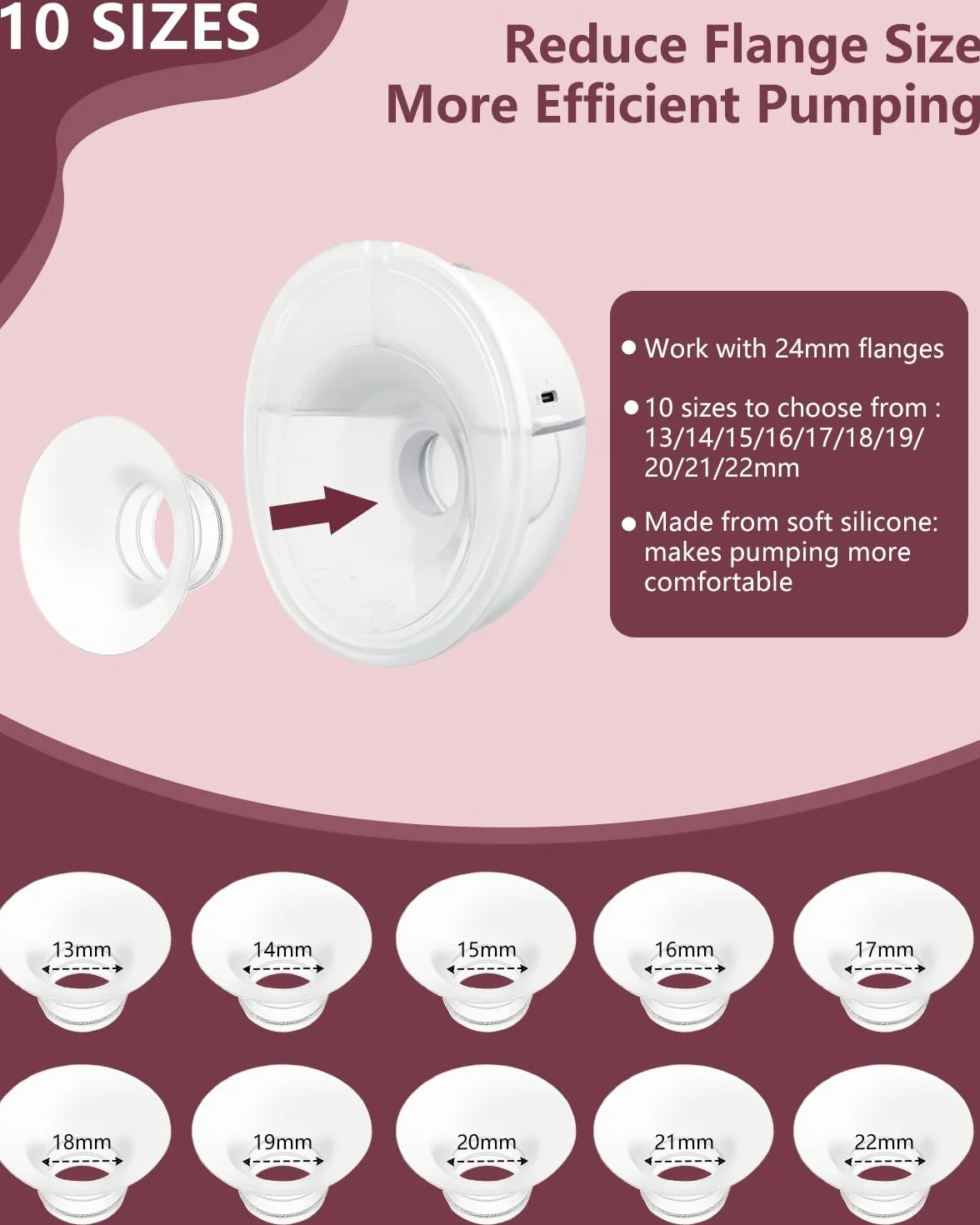 Inserts de bride compatibles Momcozy Air1 W1 M9 M6 M5 S12 Pro V1 Pro V2 Pro 4-22 mm lot de 10