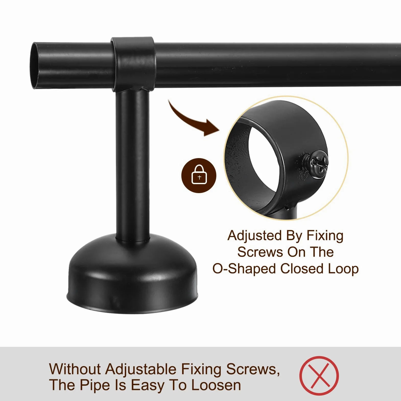 QUARKZMAN 4 Set Support Tringle Rideau Montage Plafond Adapté Tuyau 32mm/1.26" Longueur 200mm/7.87" Crochets Tringle Rideau Acier Inoxydable pour Murs Placard Tuyau Rideau Tuyau, Noir