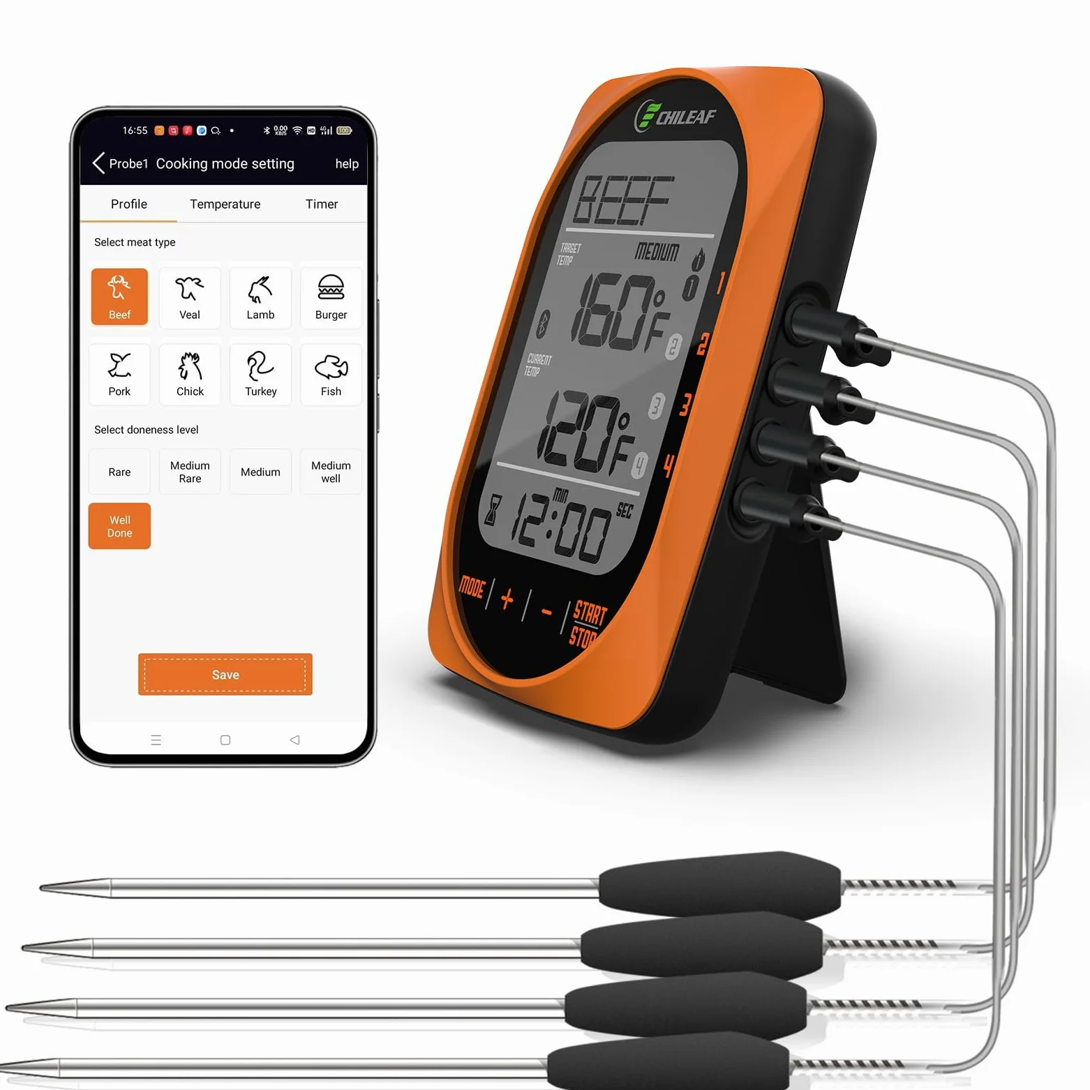 Meat Thermomètre numérique instantané avec 4 modes d'échantillons de mode temporisation pour barbecue, bonbons, aliments et fumoirs