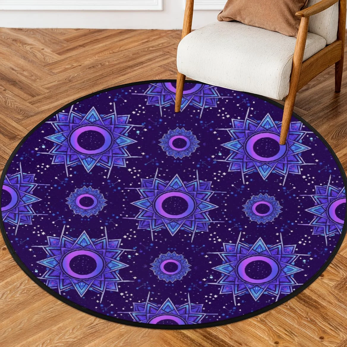 Tapis rond Mandala - Lavable et antidérapant - Pour salon, chambre à coucher, canapé, sous table à manger, décoration esthétique - 160 cm