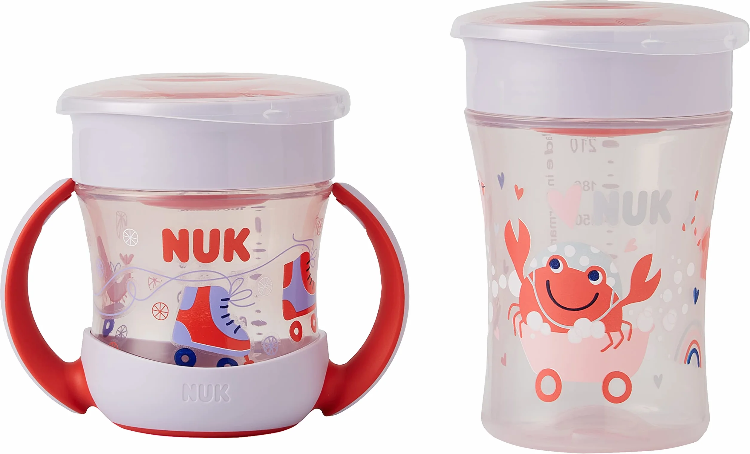 NUK Magic Cup & Mini Magic Cup Lot de 2 gobelets d'apprentissage 360° étanche sans BPA 160 ml 230 ml Rouge