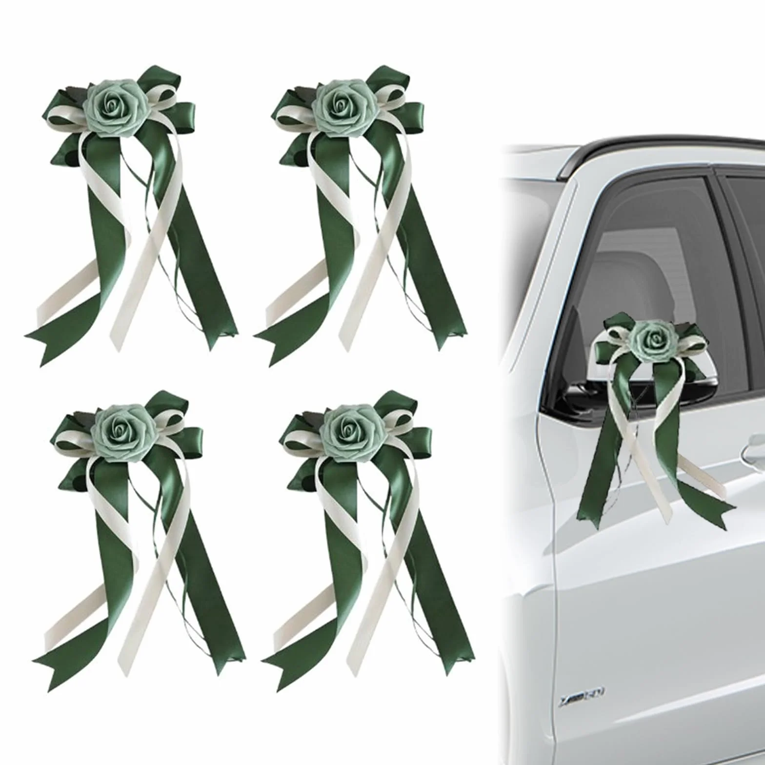 Noeud Voiture Mariage, Décoration de Voiture de Mariage, Ruban Satin, Simulation de Rose, pour Mariage, Fête