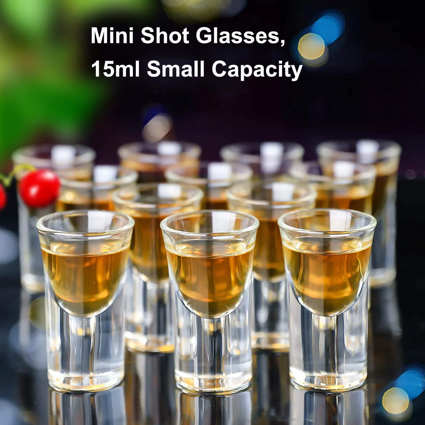 Lot de 48 mini verres à shot en vrac de 15 ml avec 2 plateaux, organiseurs, base épaisse, verres en verre transparent pour fête, club, bar, spiritueux