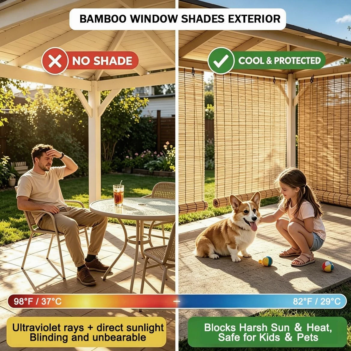 Naturel Store Bambou Enrouleur D'occultation 70% Stores Venitien Bambou Interieur Extérieur pour Fenêtre Porte Imperméables Intimité Rideau de Roseau Rétro Store en Bambou(W140cm x H200cm)