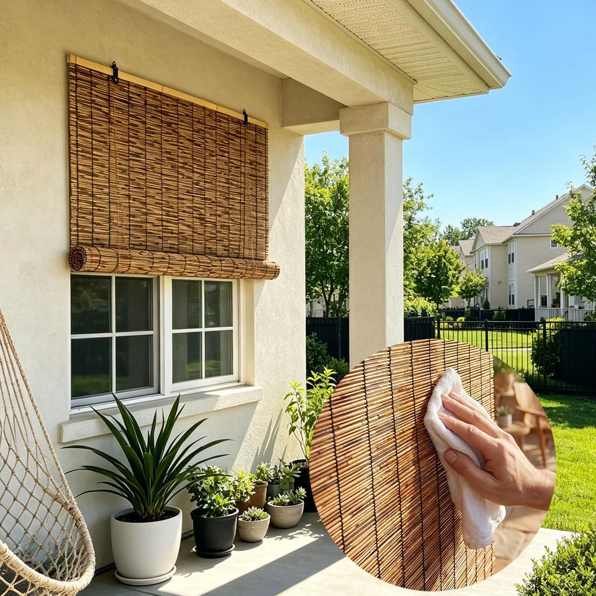 Store Bambou Intérieur sans Percage, 80 100 120 130 135 140 145 155 160 cm Store Enrouleur Bambou Naturel, Rideau Thermique Occultant pour Pergola Balcon Terrasse(W140 cm x H240 cm)