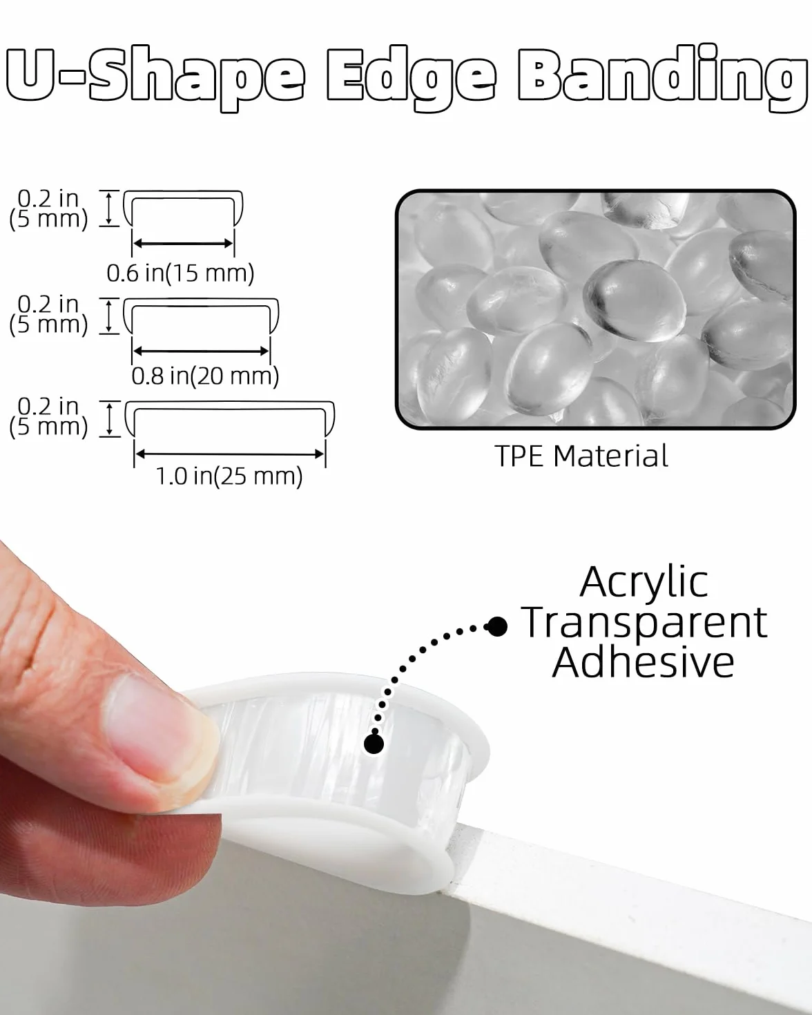 Bande de Chant en Forme de U 15 mm, Profil de Finition Auto-Adhésif 5 m, Protection Coin Bébé, Cornière PVC Souple