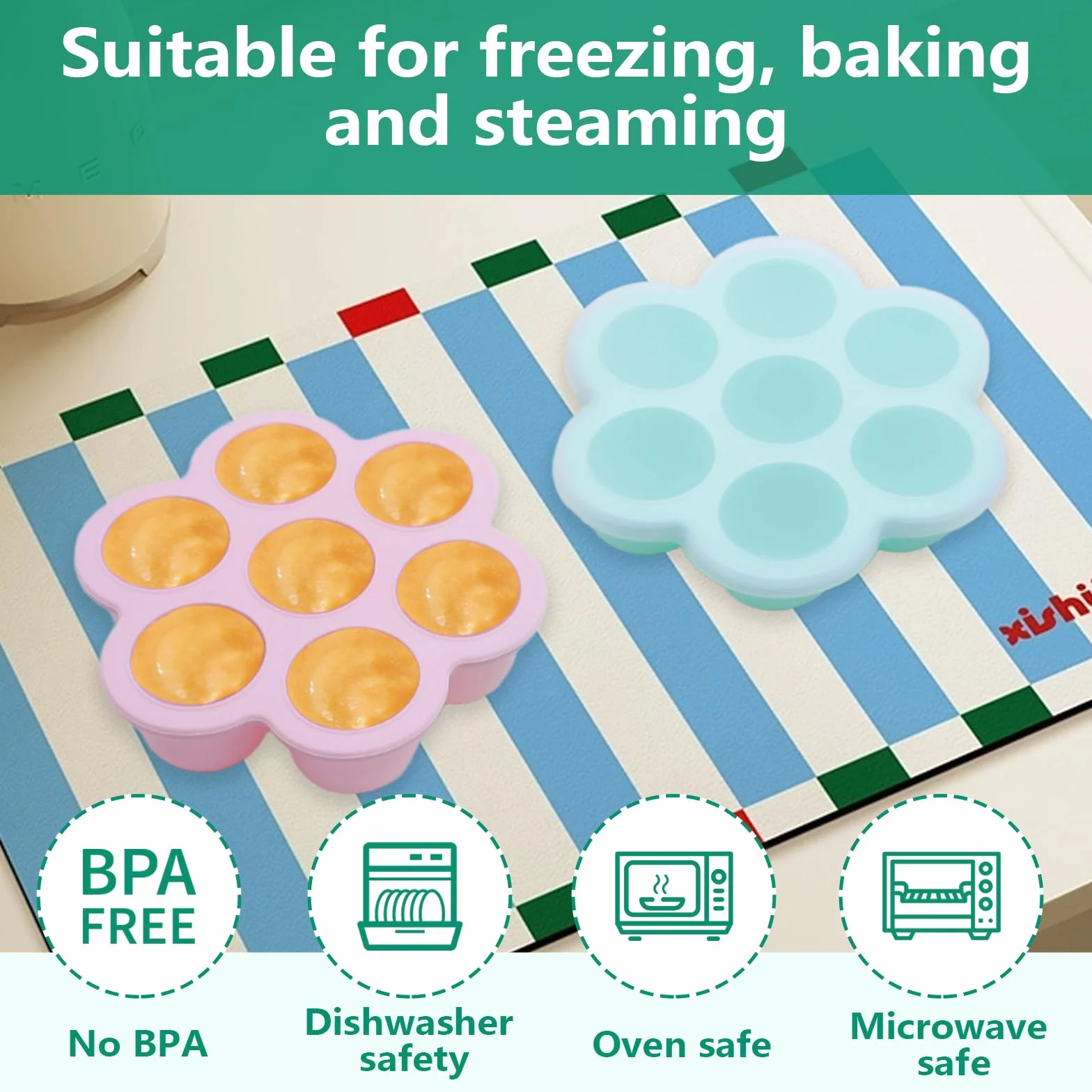 Bac à Glaçons avec Couvercle Bébé, Plateaux de Congélation Aliments Bébé en Silicone, Moule Purée Bébé