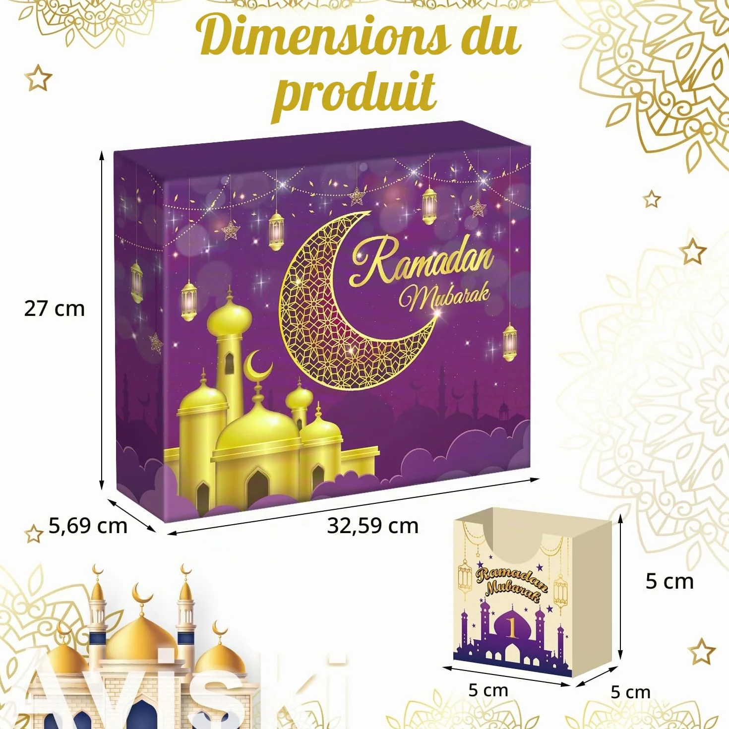 Calendrier de l'avent Ramadan 30 boîtes vides Compte à rebours Eid Mubarak Violet