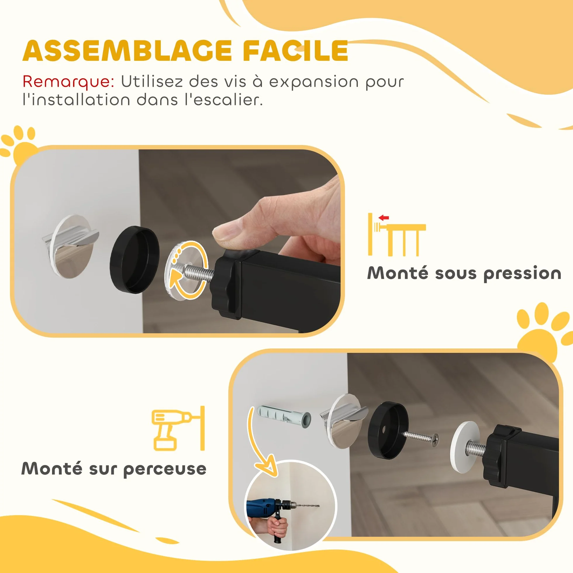 PawHut Barrière de sécurité réglable 76-107 cm hauteur 76 cm sans perçage métal noir