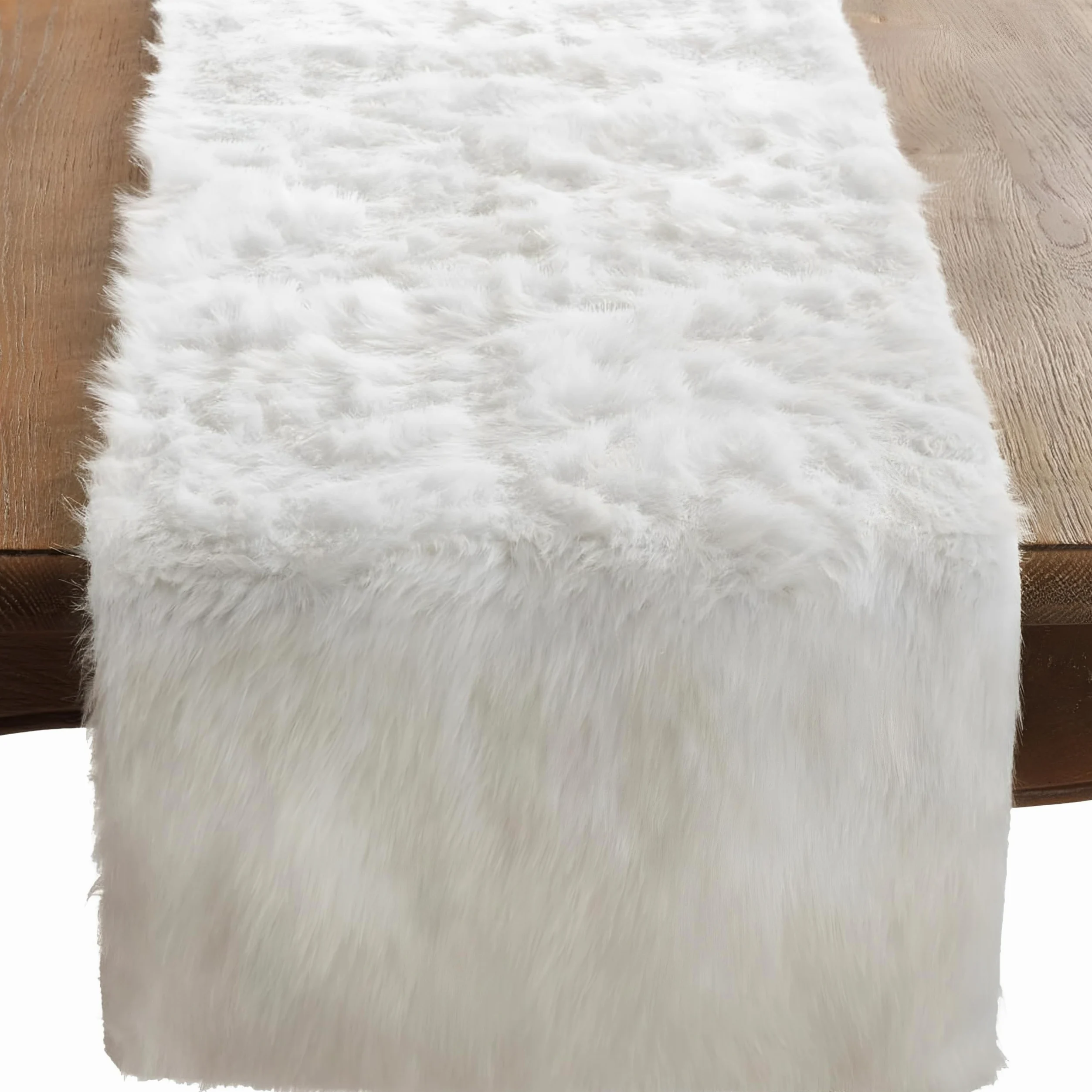 Saro Lifestyle Chemin de table en fausse fourrure, 38,1 x 274,3 cm, Blanc