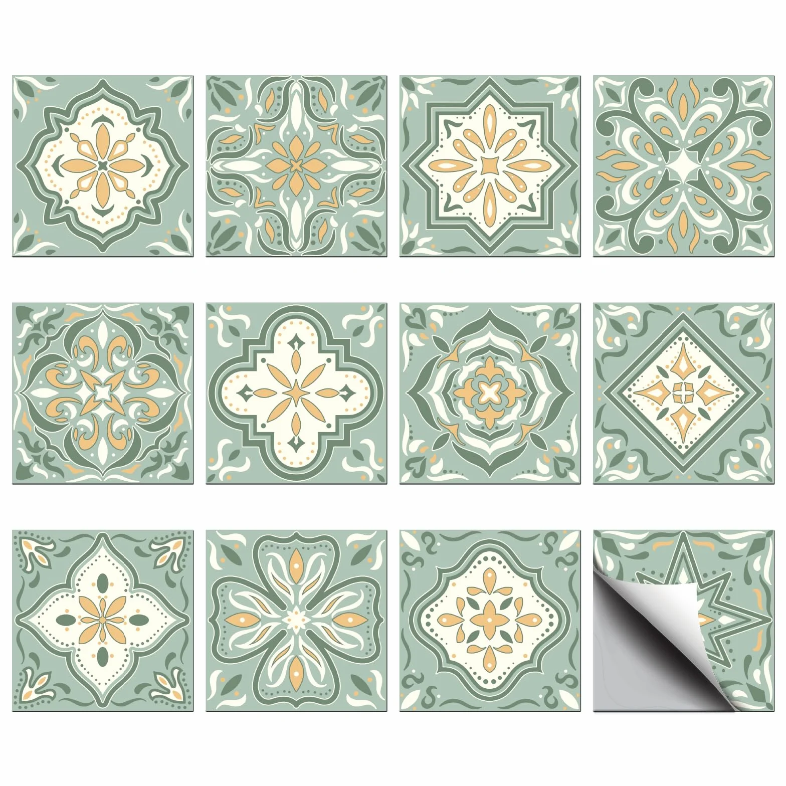 Autocollants Carrelage Mural Céramique 10x10cm Vert et Jaune 36 pièces Imperméables Décoratif
