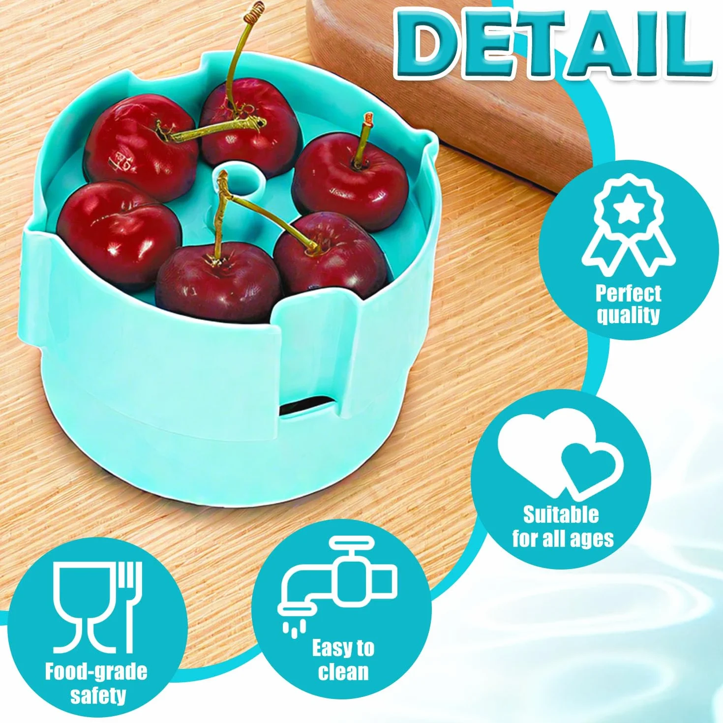 Dénoyauteur Pour Cerises Type Poussoir avec Bac de Récupération, Outil Multi pour Olives et Prunes