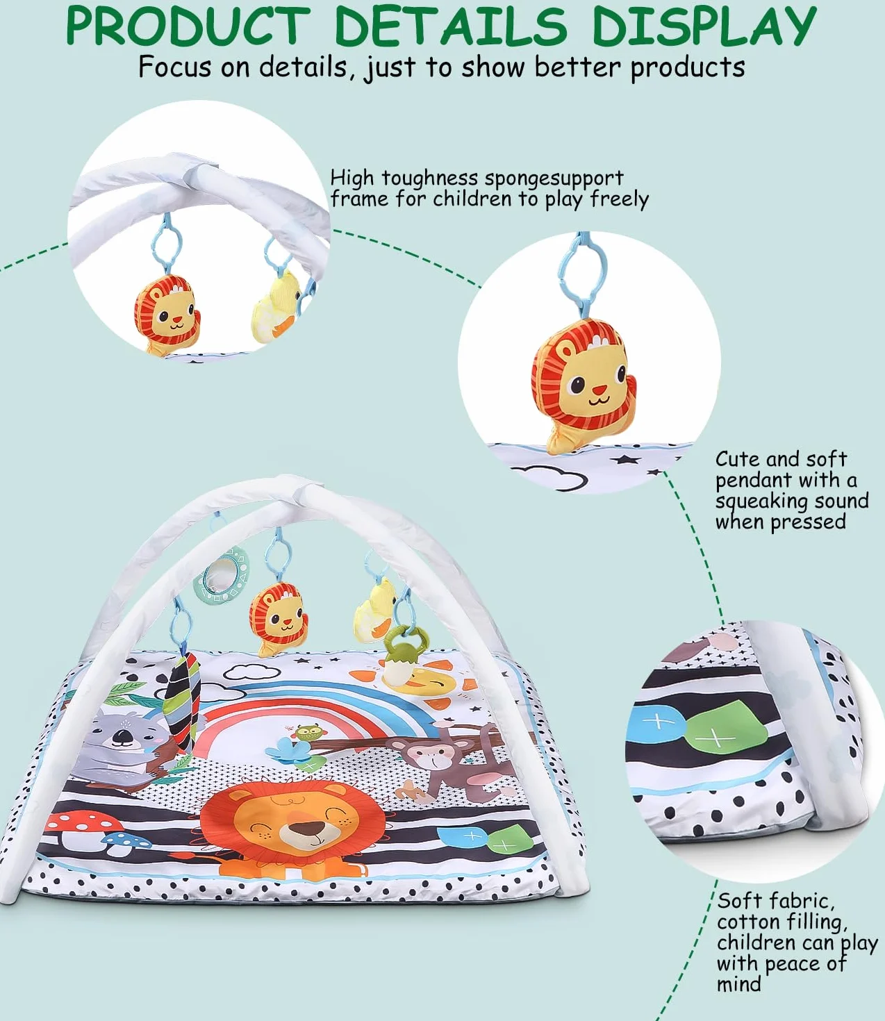 Tapis de Jeu pour bébé 0-6 Mois avec Arche réglable Gymnase développement cognitif