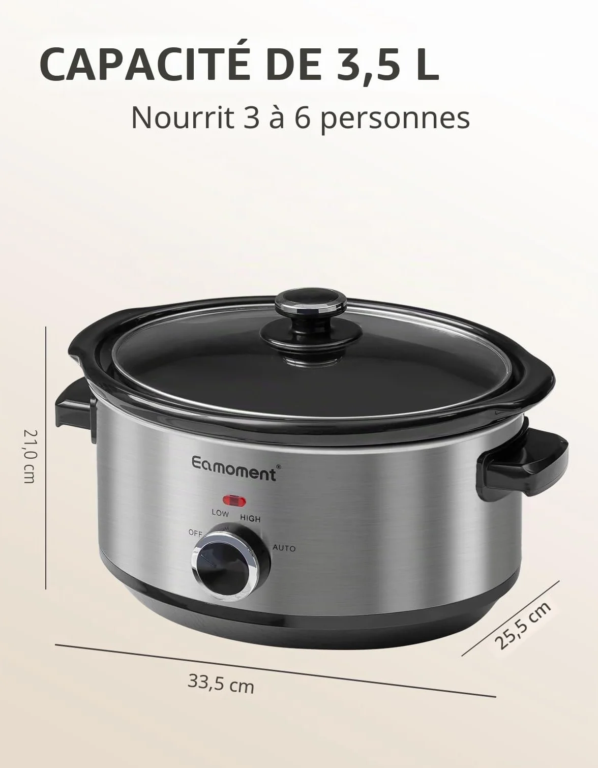 Slow Cooker 3,5L 200 W avec 3 niveaux de chauffage indicateur de puissance argenté