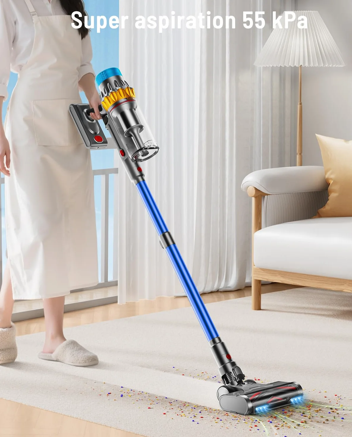 Aspirateur Balai sans Fil 650W 55KPA 70Min Puissant Autoportante 1,8L Brosse Anti-Enchevêtrement