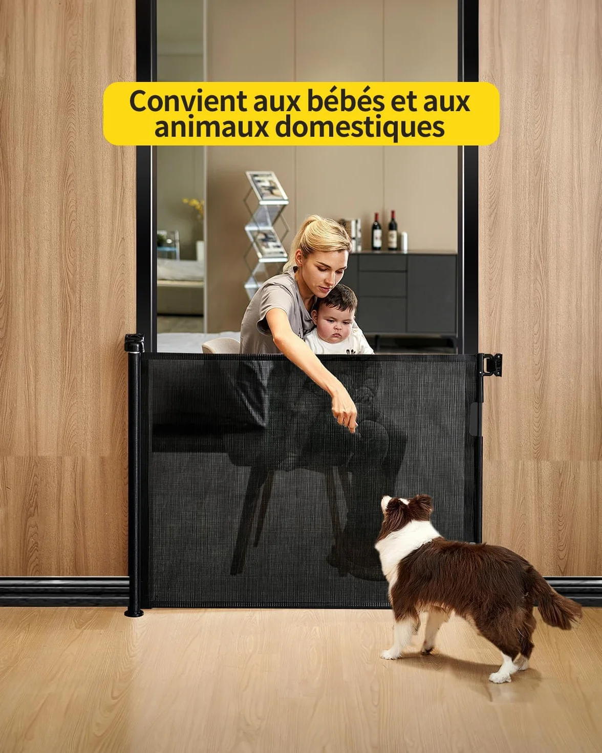 Barrière de Sécurité Enfant Extensible Rétractable 0-140cm - Barrière Escalier Enfant et Chien Intérieur/Extérieur Noir