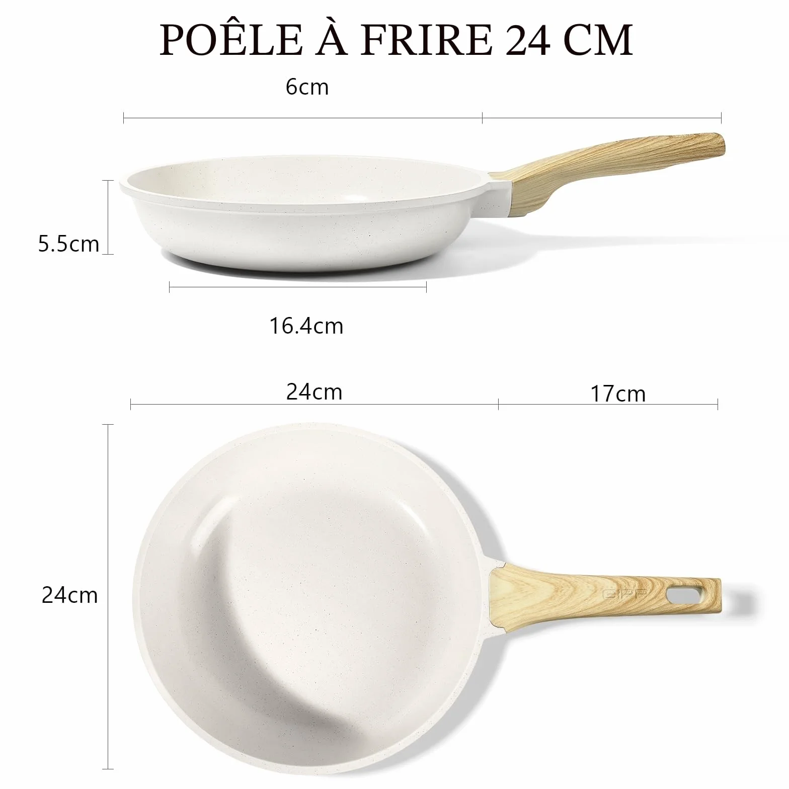 GiPP Poêle à Frire Antiadhésive en Granit 24 cm – Induction, Sans PFAS ni PFOA, Passe au Lave-Vaisselle