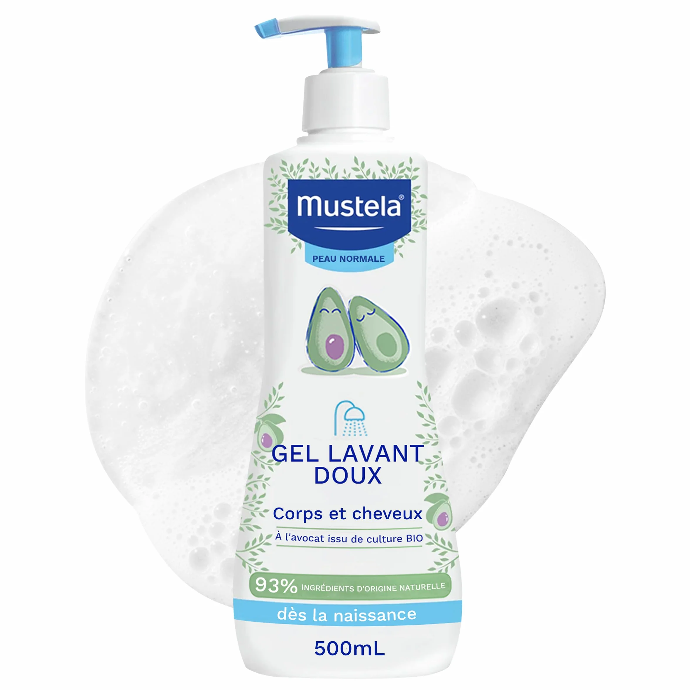 Mustela Gel Lavant Bébé Doux à l'Avocat BIO pour Corps et Cheveux 93% Ingrédients d'Origine Naturelle Peau Normale
