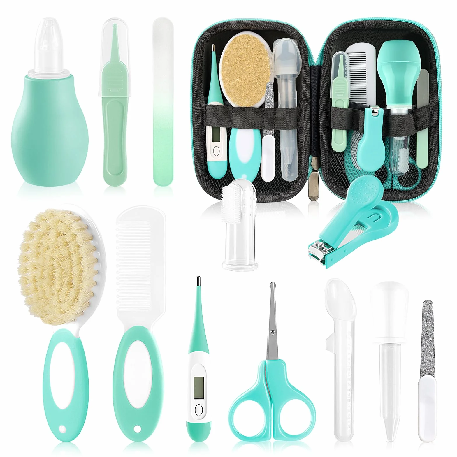 Kit de soins bébé 18 en 1 avec coupe-ongles et ciseaux, vert