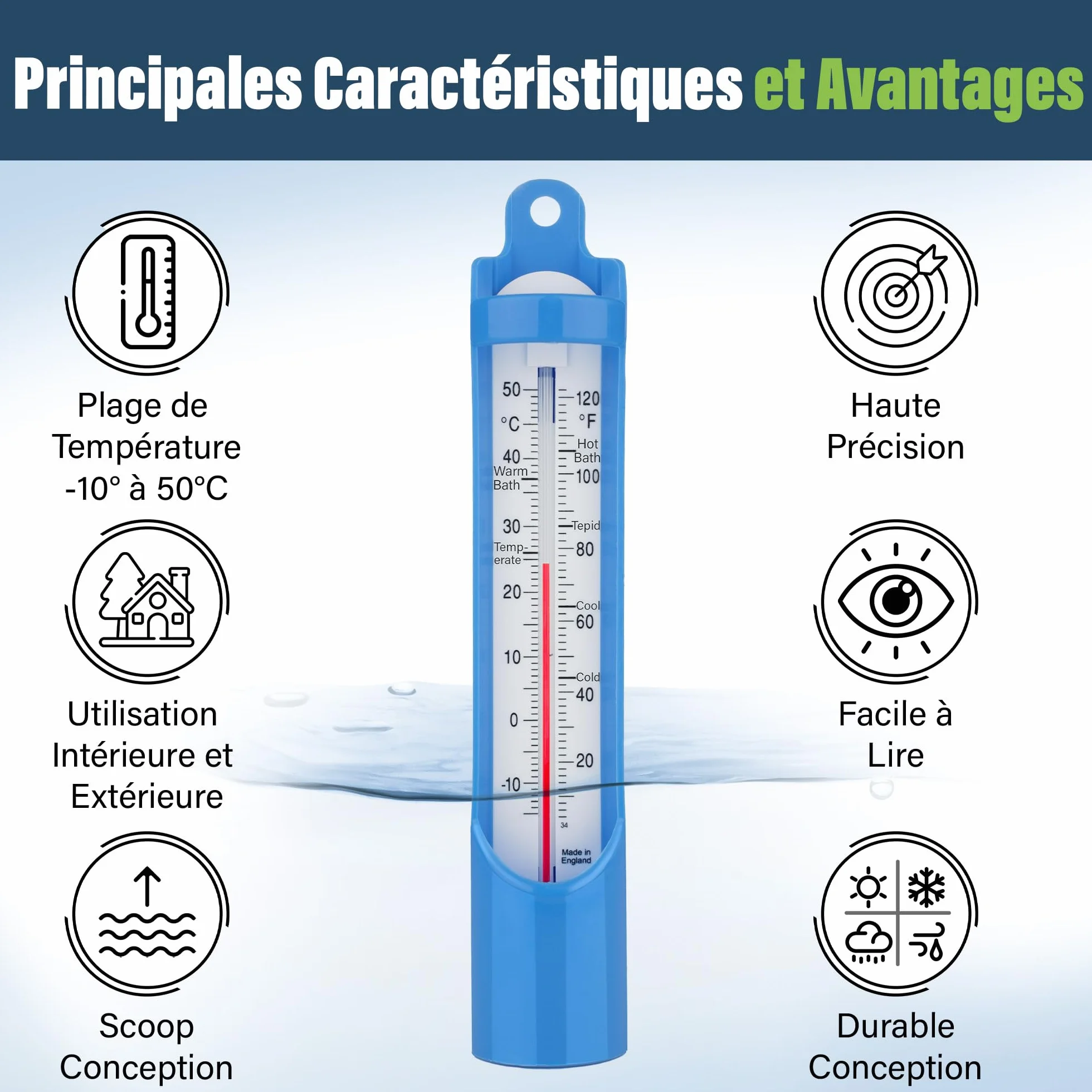Thermomètre de bain 230 mm vérifier température eau bébé