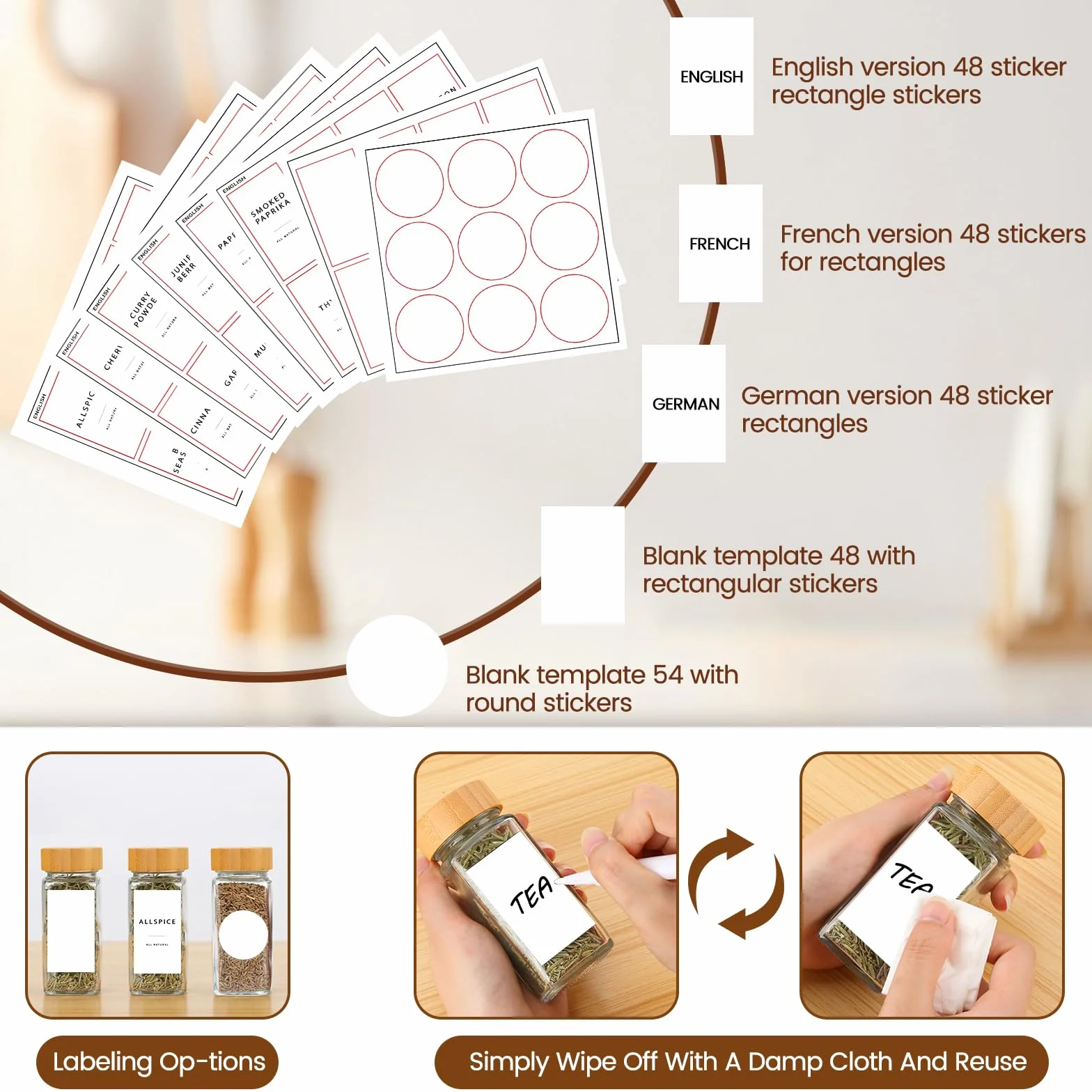 Lannvan Pot à Épices en Verre et Bois - 24 Pièces 120ml Bocaux à Épices avec Tamis, Étiquettes, Entonnoir